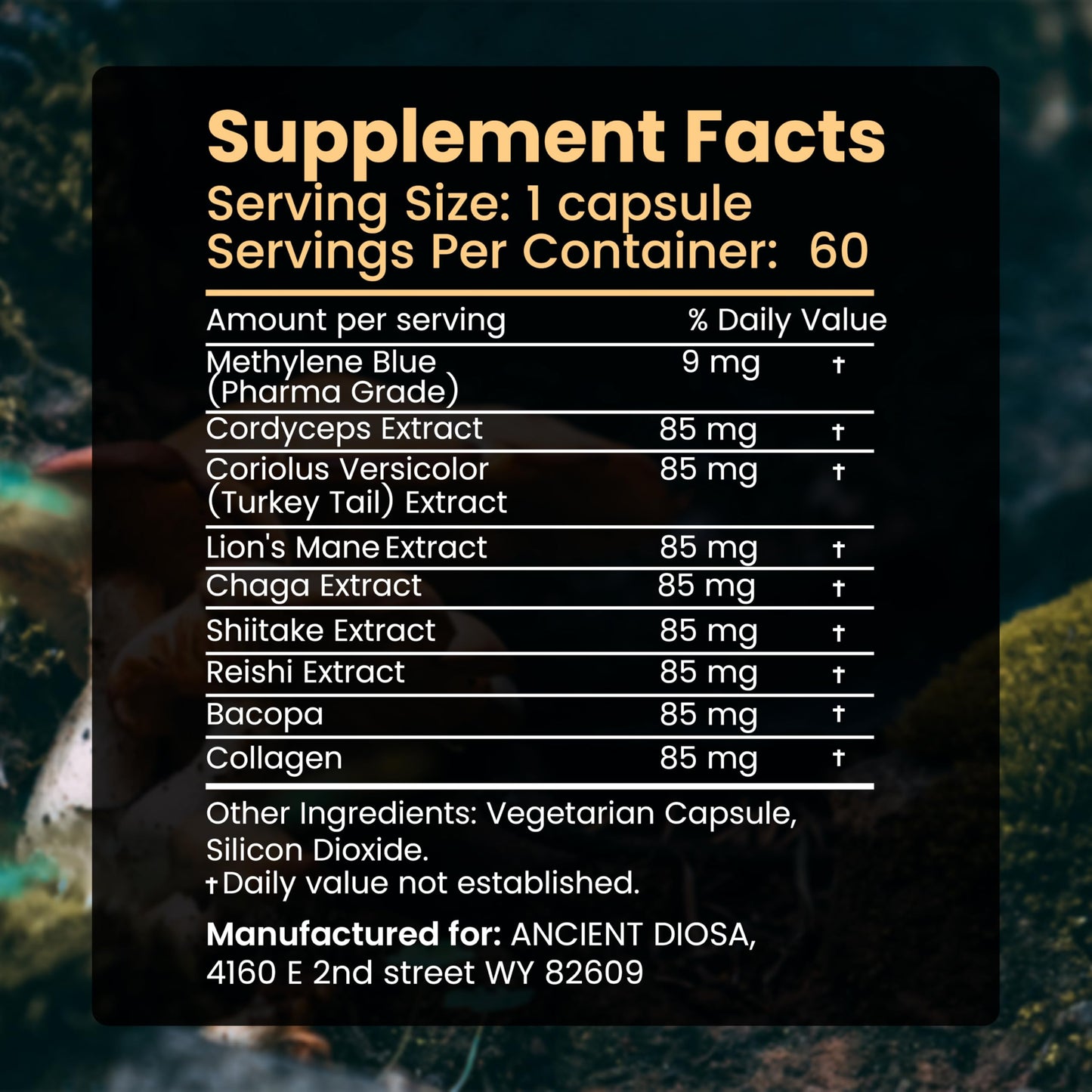 ANCIENT DIOSA Methylene Blue USP Pharmaceutical Grade 60 Capsules