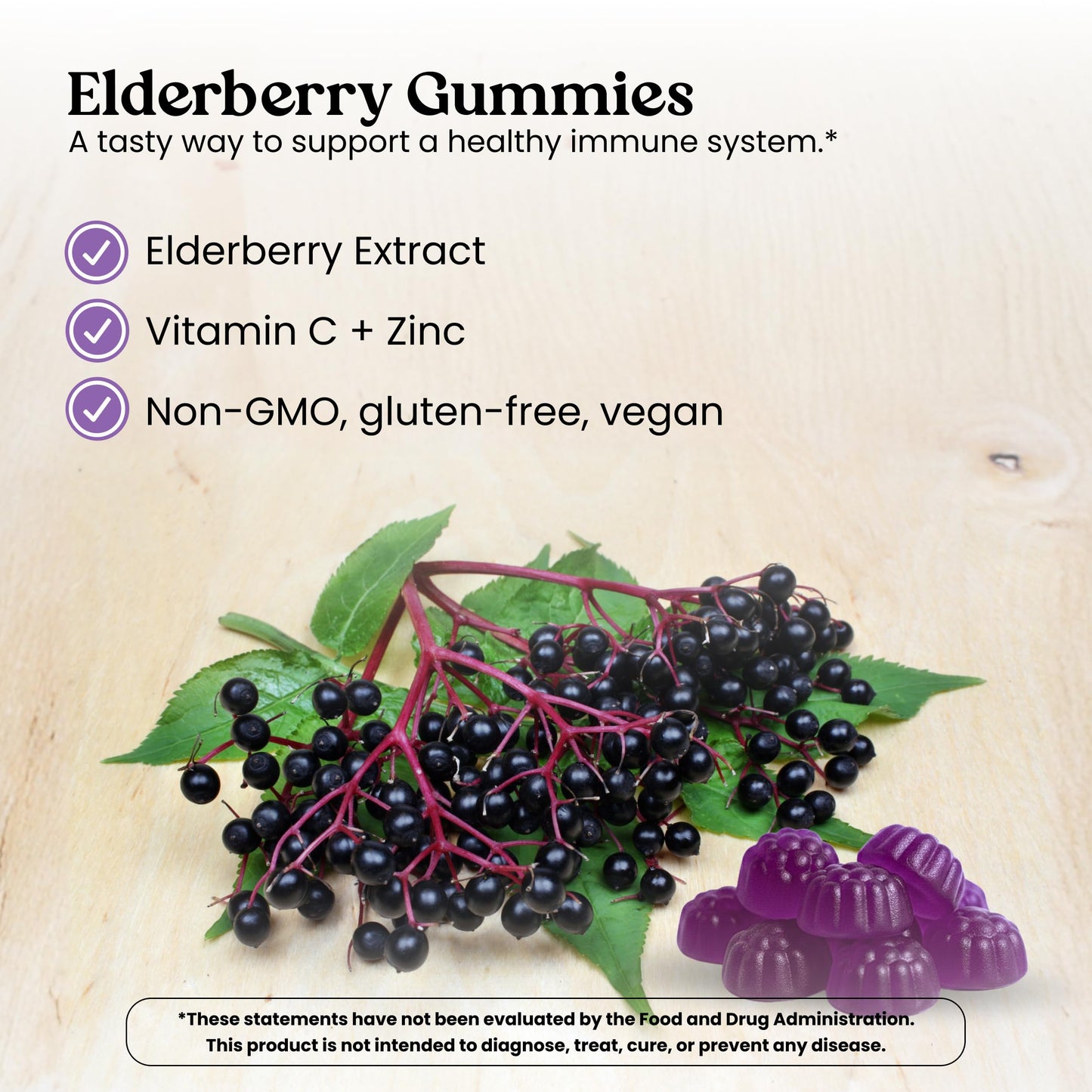 VITA GLOBE Elderberry Gummies with Vitamin C, Zinc, Immune Support Vegan, 60 Gummies