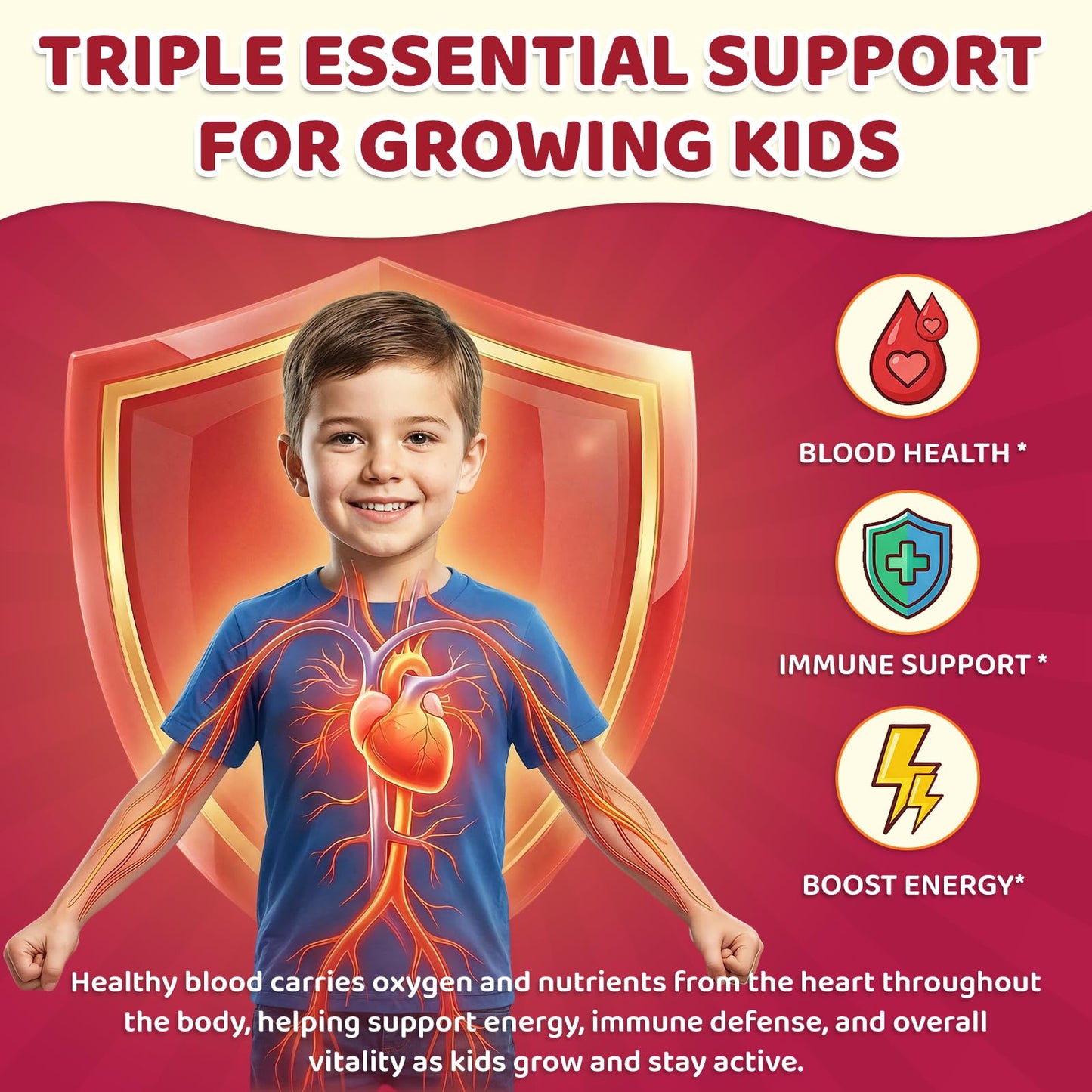 SEPT YAN Iron Supplement Gummies for Kids with Multivitamin and Iron, Vitamin B Complex, C, D3, Calcium, Folate, Zinc, FOS, Vegan, Mixed Fruit Flavor, 60 Count