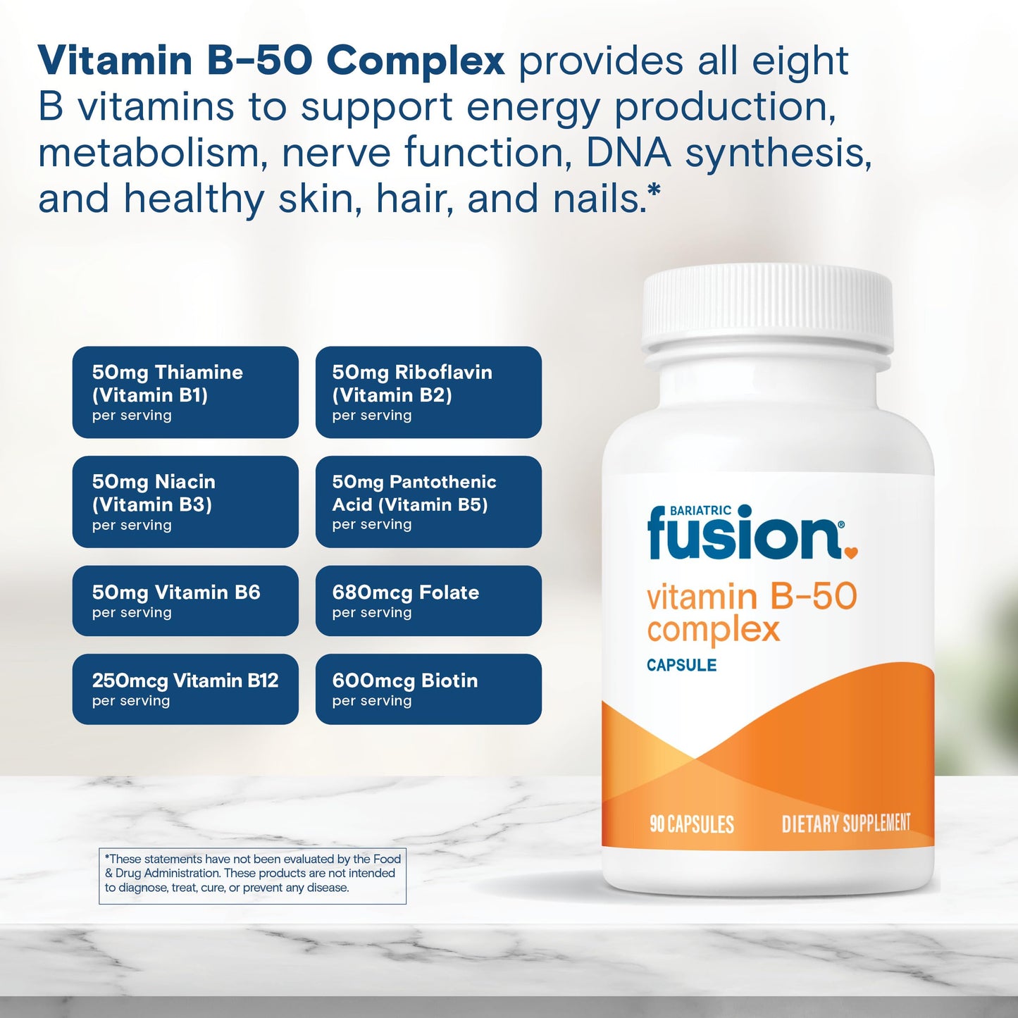 Bariatric Fusion Vitamin B-50 Complex Capsules, 90 Count
