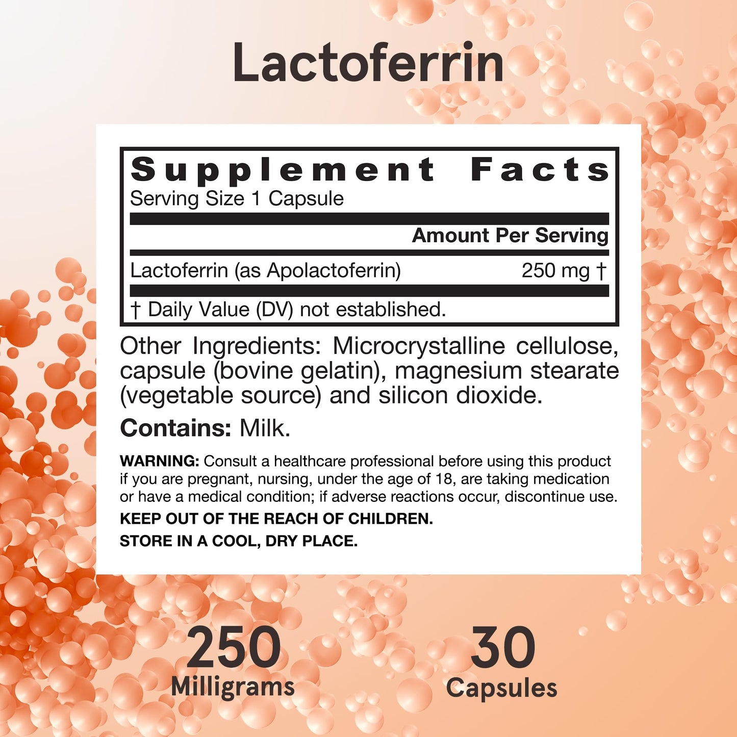 Jarrow Formulas Lactoferrin Supplements 250 mg Capsules, 30 Count
