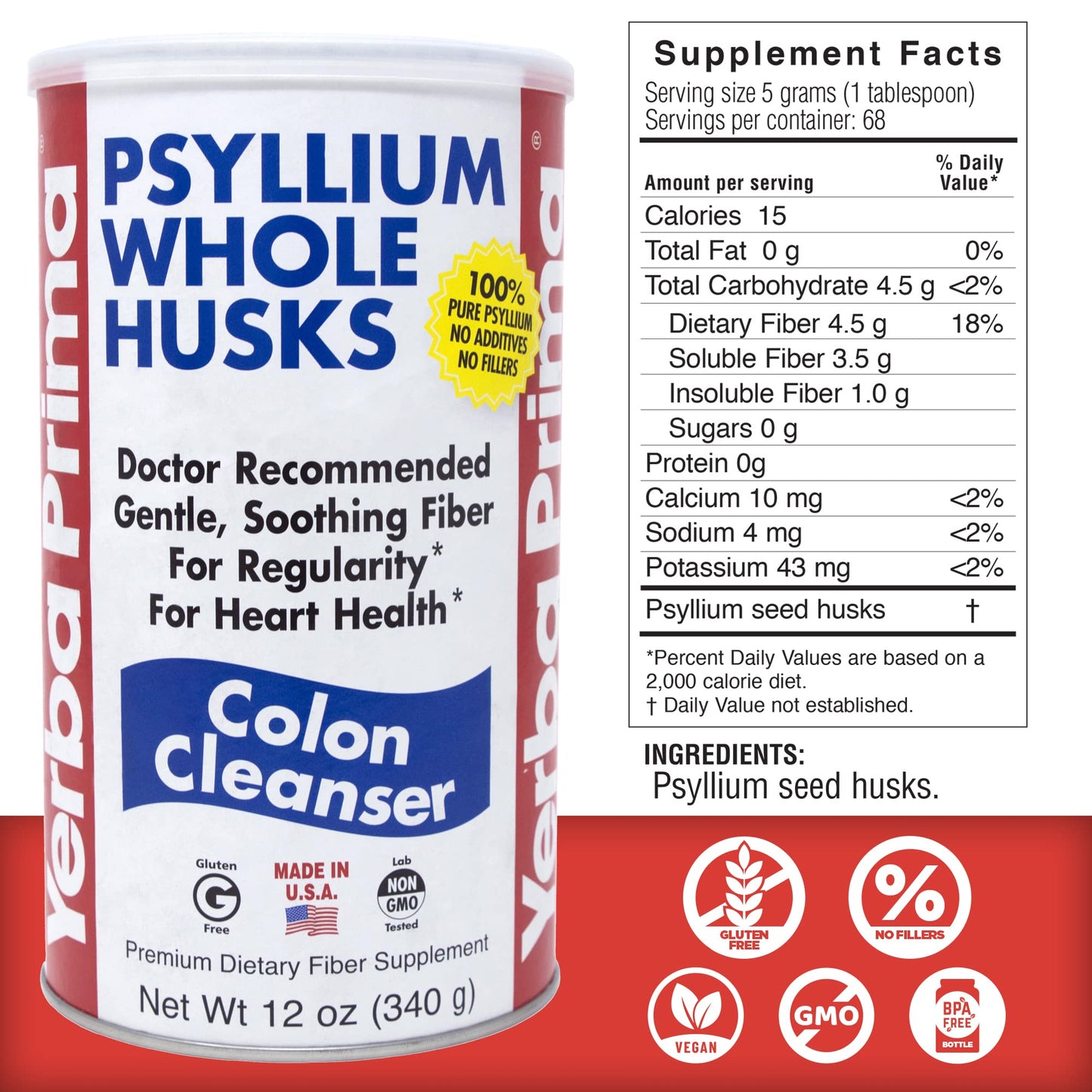 Yerba Prima Psyllium Husk Powder, 12 Ounce