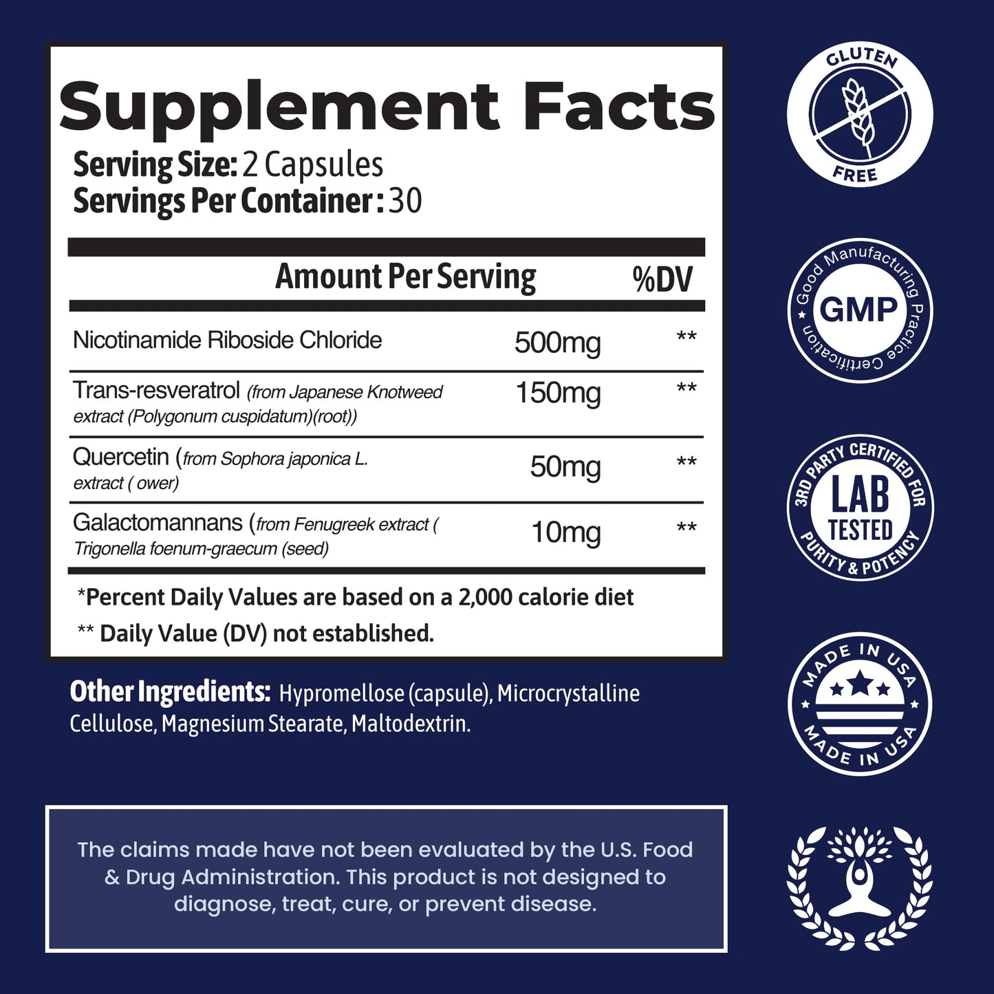 Circle of Nature NAD+ Supplement Nicotinamide Riboside Chloride with Resveratrol Capsules 60