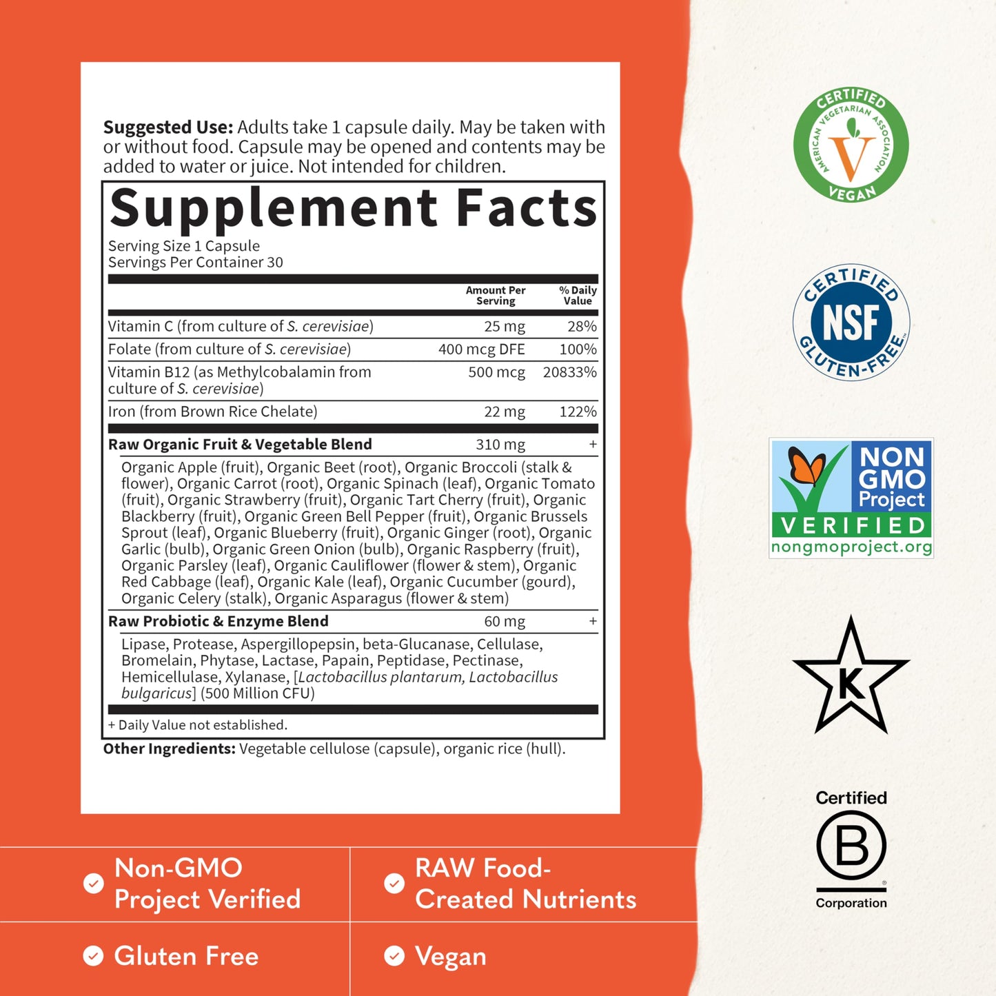 Garden of Life Vitamin Code Raw Iron Supplement 30 Vegan Capsules