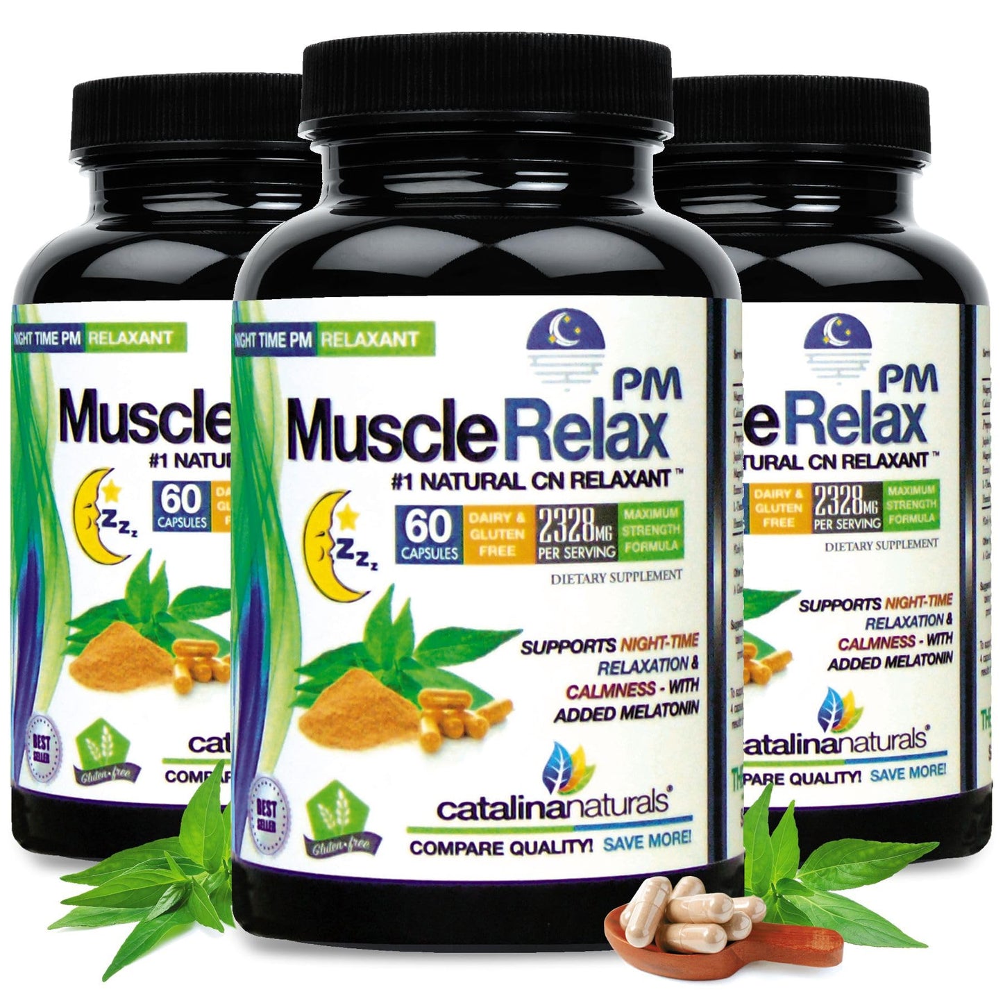 Catalina Naturals The Original Natural Muscle Relax PM Night-Time Relaxant with Magnesium for Calmness, 60 Capsules