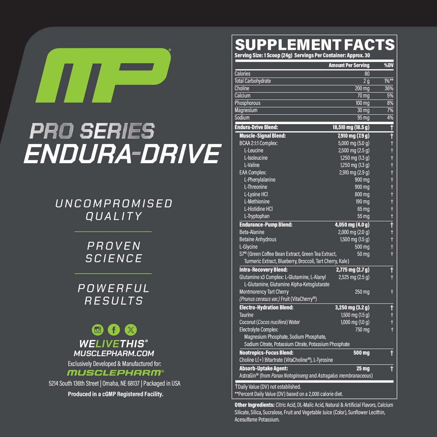 Muscle Pharm Pro Series Endura-Drive Cherry Limeade Flavor Powder, 14.72 Ounce