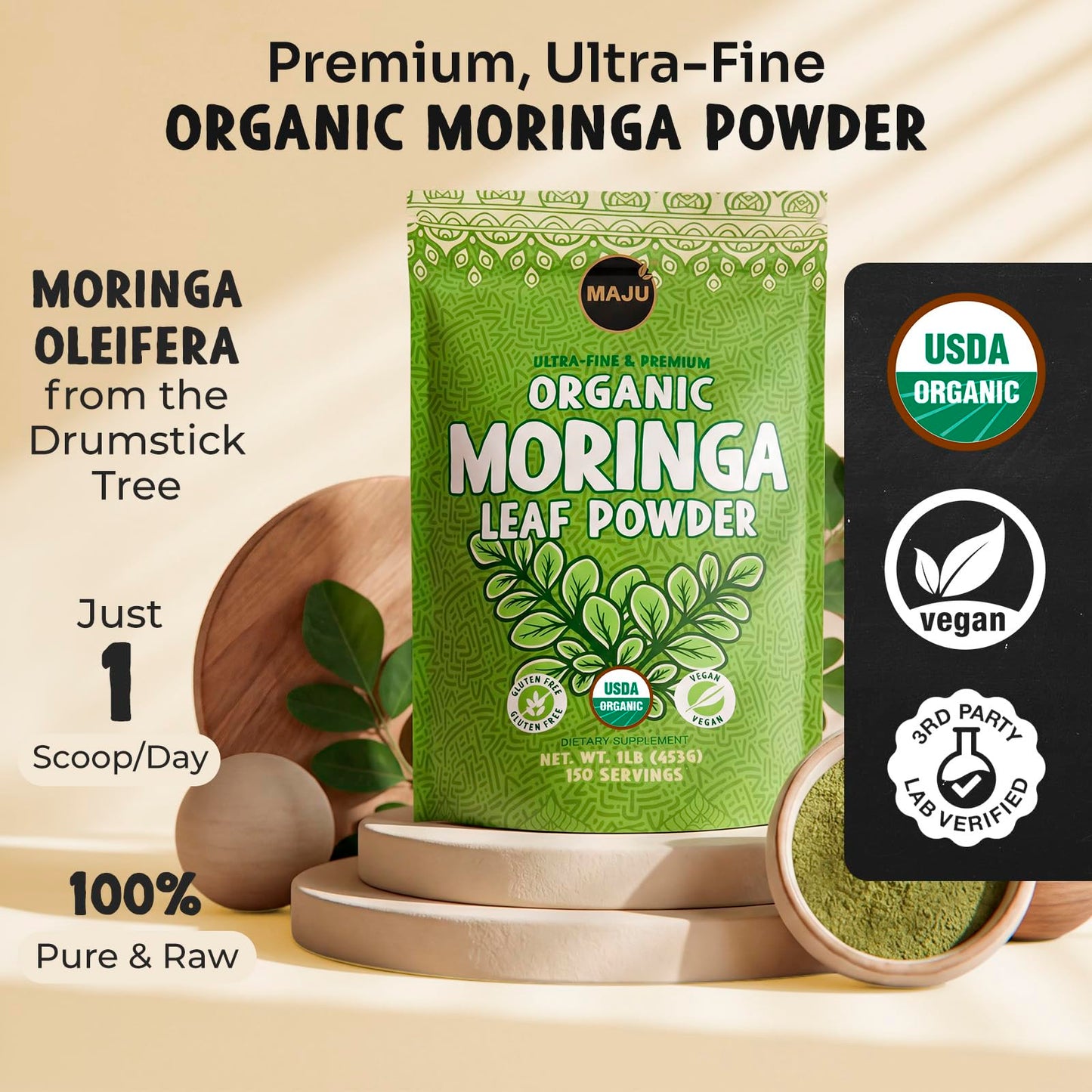 Maju Superfoods Organic Moringa Powder 16 oz