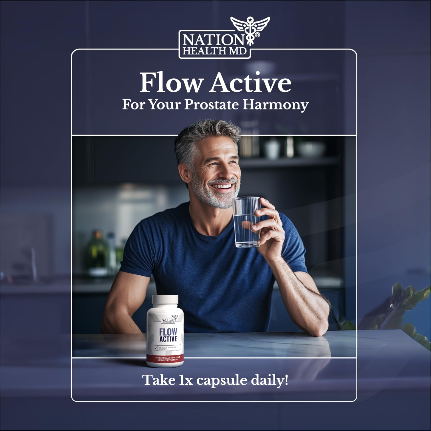NATION HEALTH MD Flow Active Prostate Health Supplements for Men - Advanced Prostate & Bladder Support Vitamins with Saw Palmetto, Selenium & Pygeum - 30 Capsules