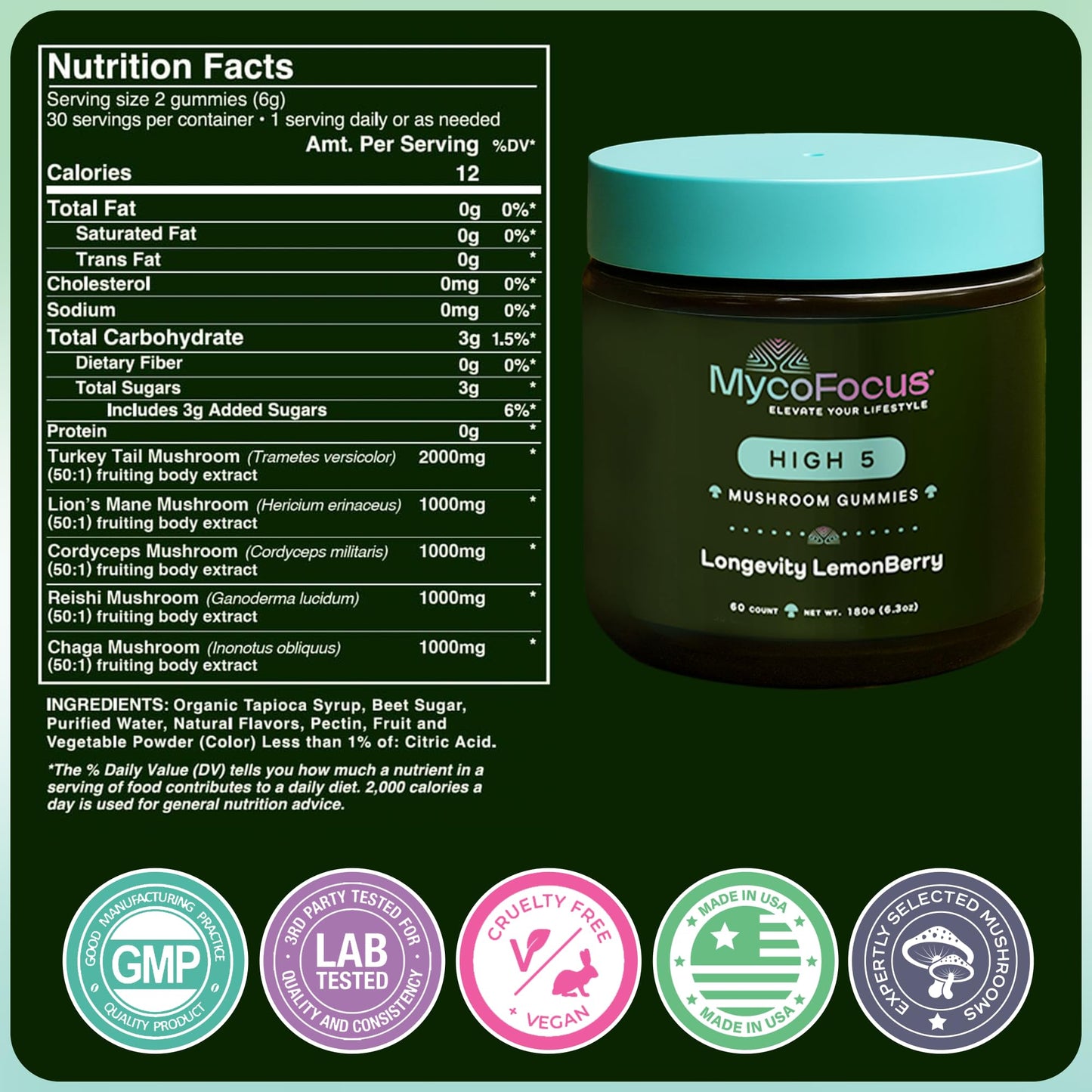 MycoFocus High5 Mushroom Gummies Gummy 60 Count