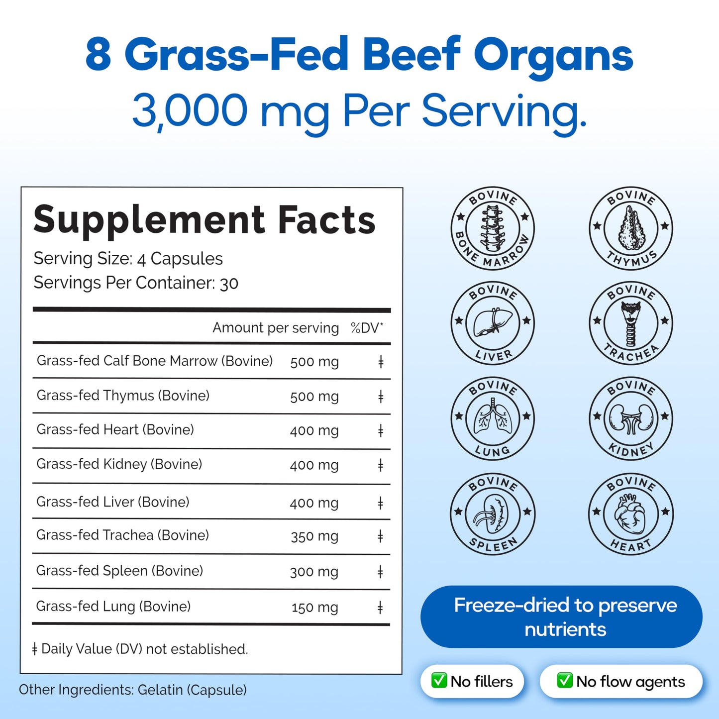Folqs Grass Fed Beef Organ Supplement Capsules, 120 Capsules