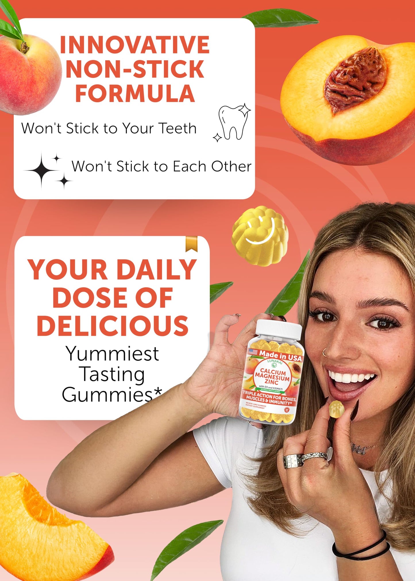 Lunakai Calcium Magnesium Zinc + D3 + K2 Gummies Bundle – 120 Gummies
