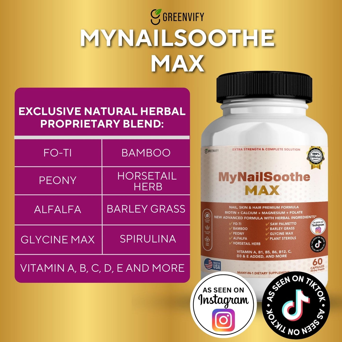 GREENVIFY MyNailSoothe MAX Hair, Skin & Nail Supplement Capsule, 60 Capsules