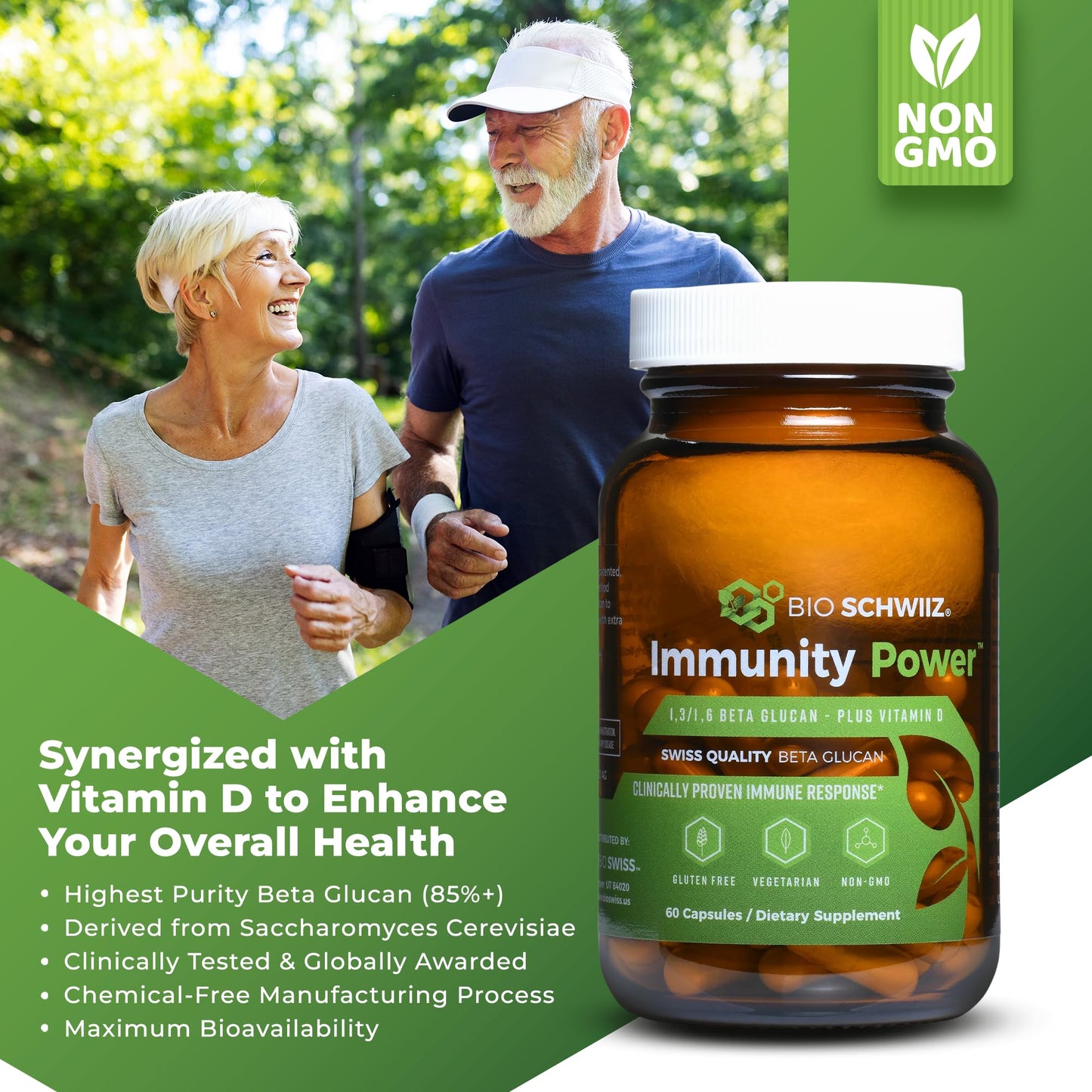 Bio Schwiiz Beta Glucan Immunity Power 1,3D-1,6D Glucan with Vitamin D Capsules 120 Capsules