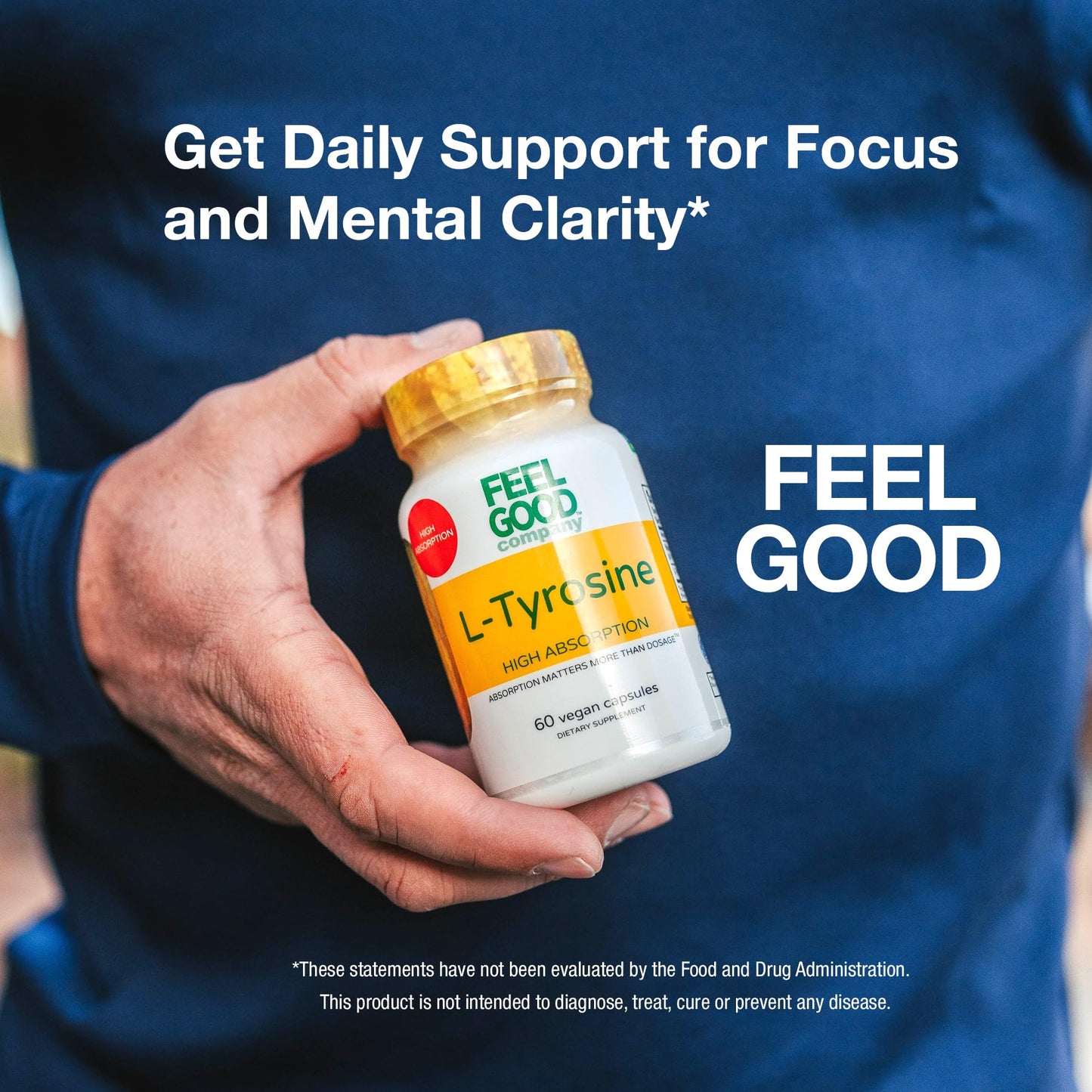 FeelGood Superfoods L-Tyrosine with Vitamin B6 (P-5-P) 1000 mg Capsule, 60 Count