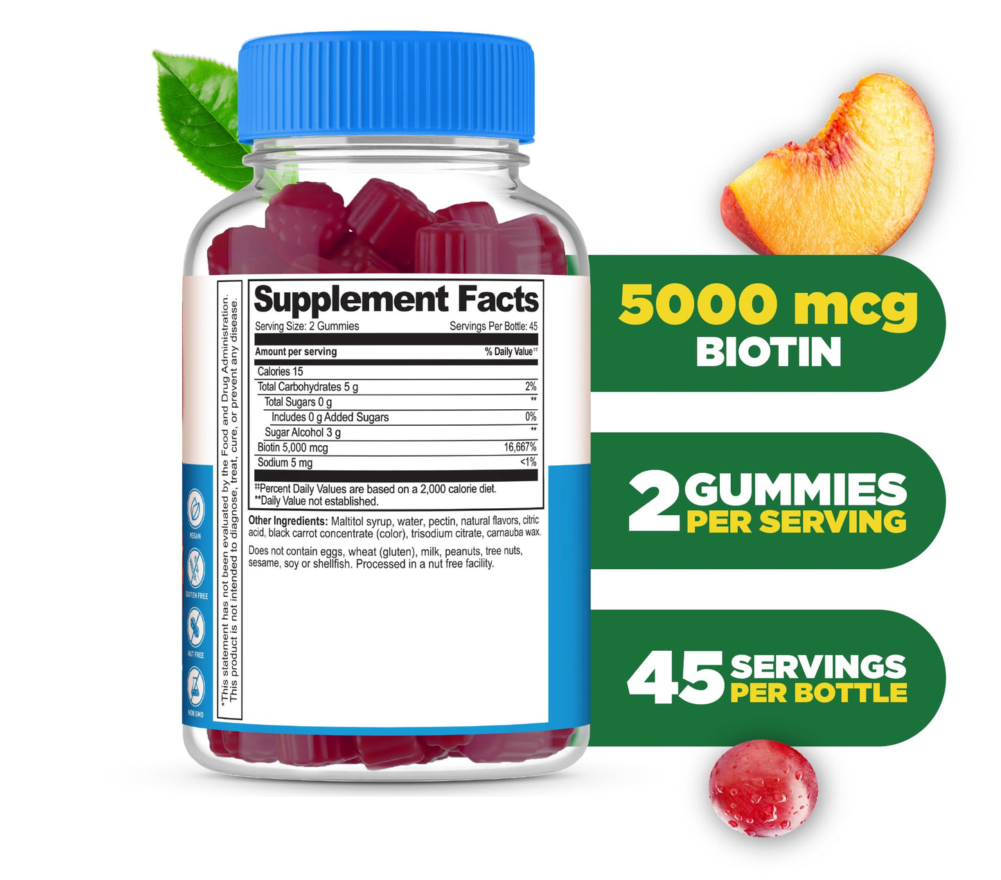 Lifeable Biotin Gummies 5000mcg Vitamin B7 Sugar Free, 90 Gummies