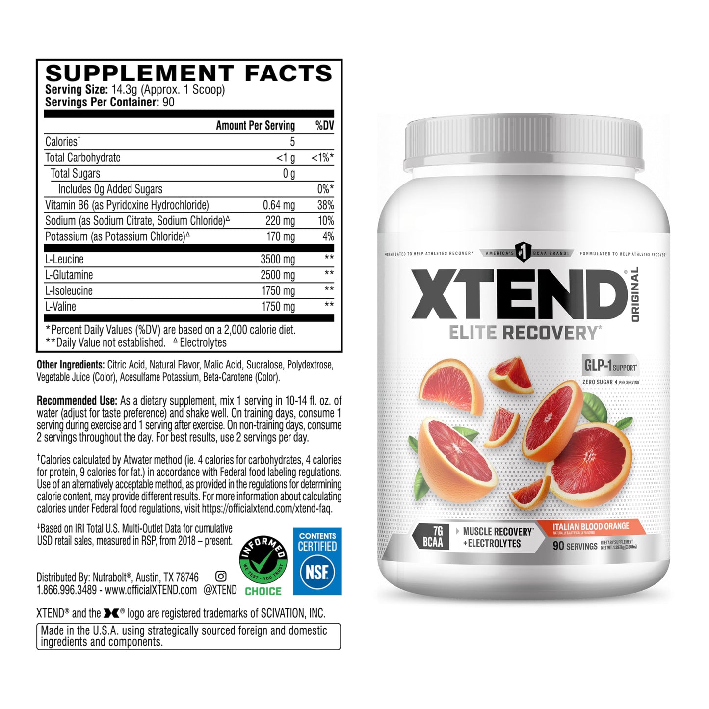 Xtend Original BCAA Powder 7g BCAA and 2.5g L-Glutamine, Sugar Free Post Workout Muscle Recovery Drink with Amino Acids for Men & Women, Powder, 41.28 Ounces
