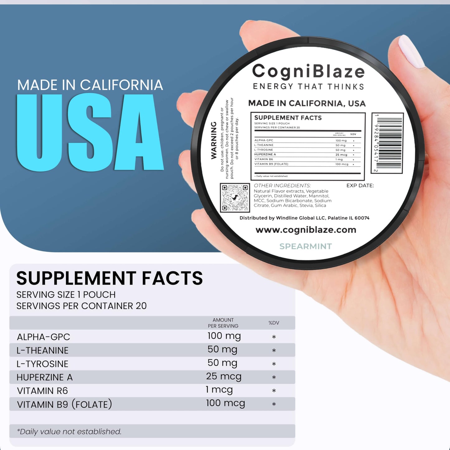 CogniBlaze Nootropic Pouches Caffeine Free Spearmint Caplets 80 Count