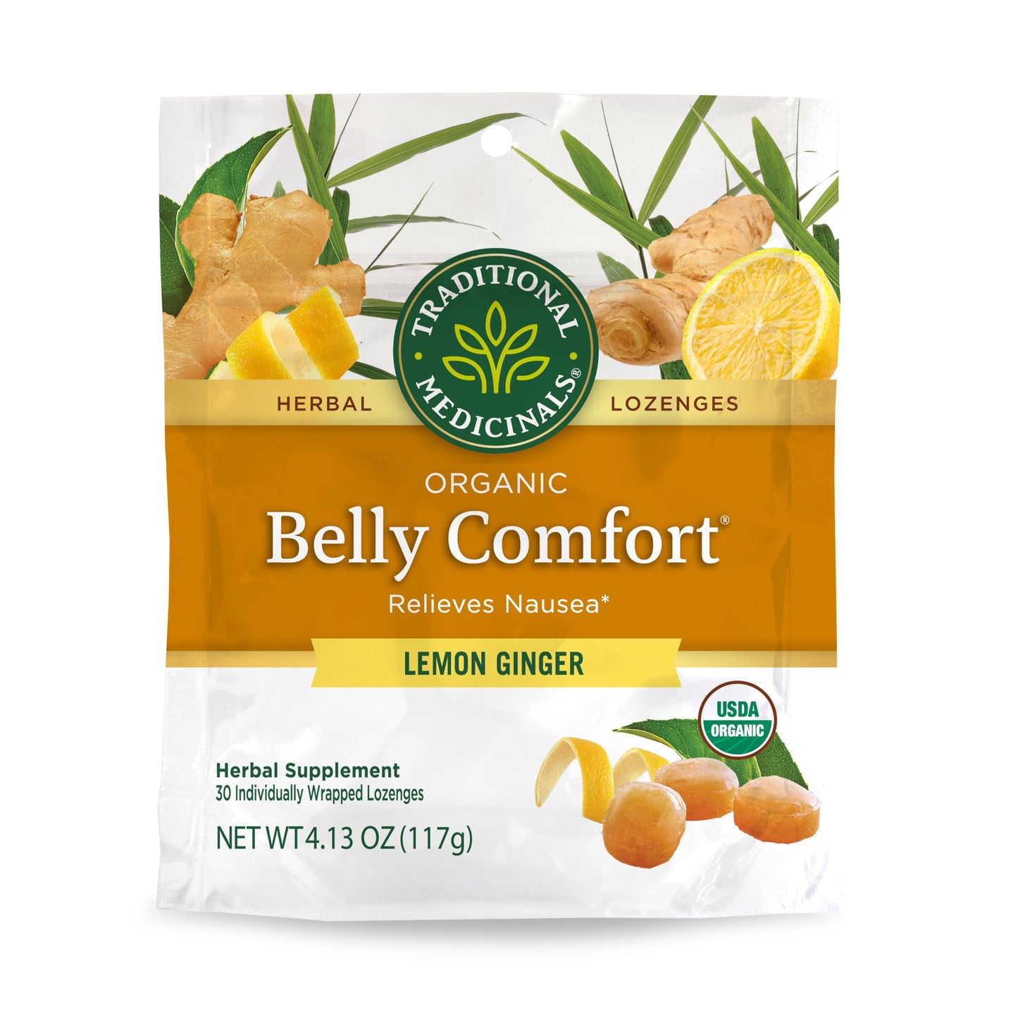 Traditional Medicinals Organic Belly Comfort Lozenges Lemon Ginger, Lozenge, 30