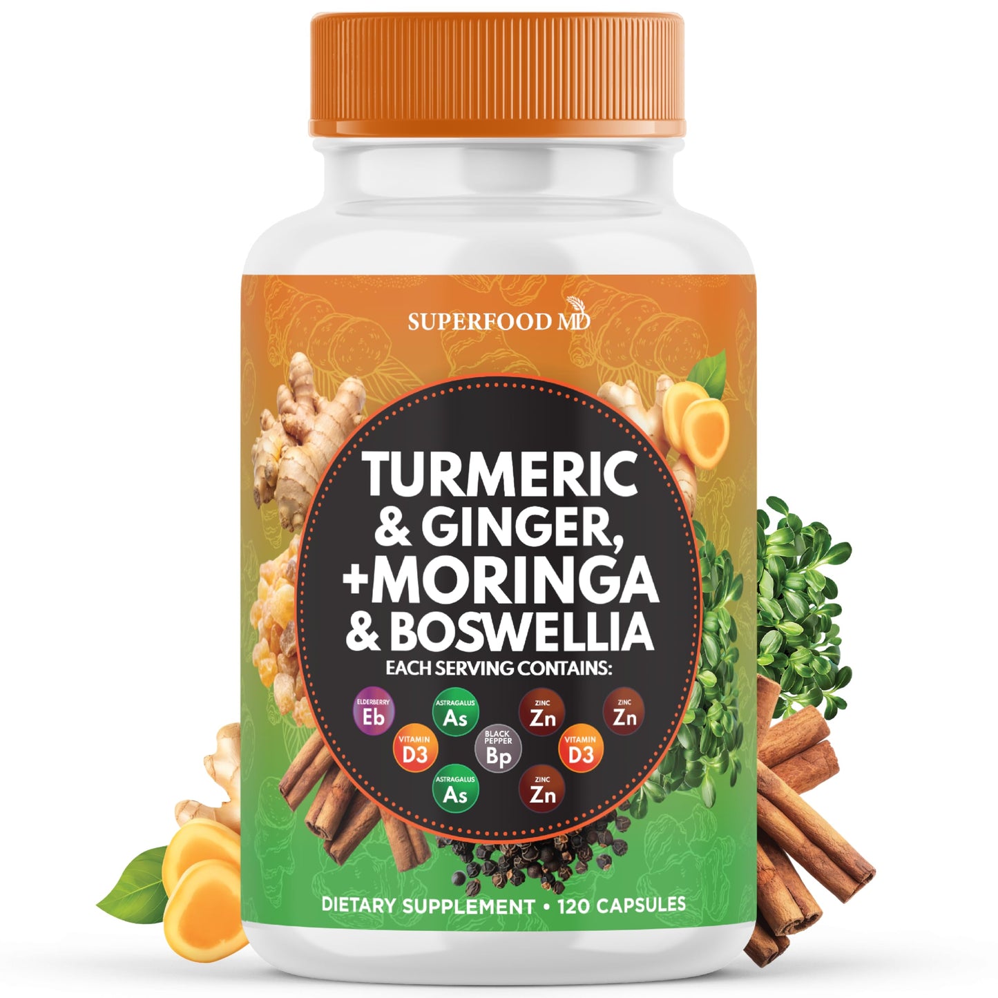 Superfood MD Turmeric Moringa Supplement Capsule 120 Count