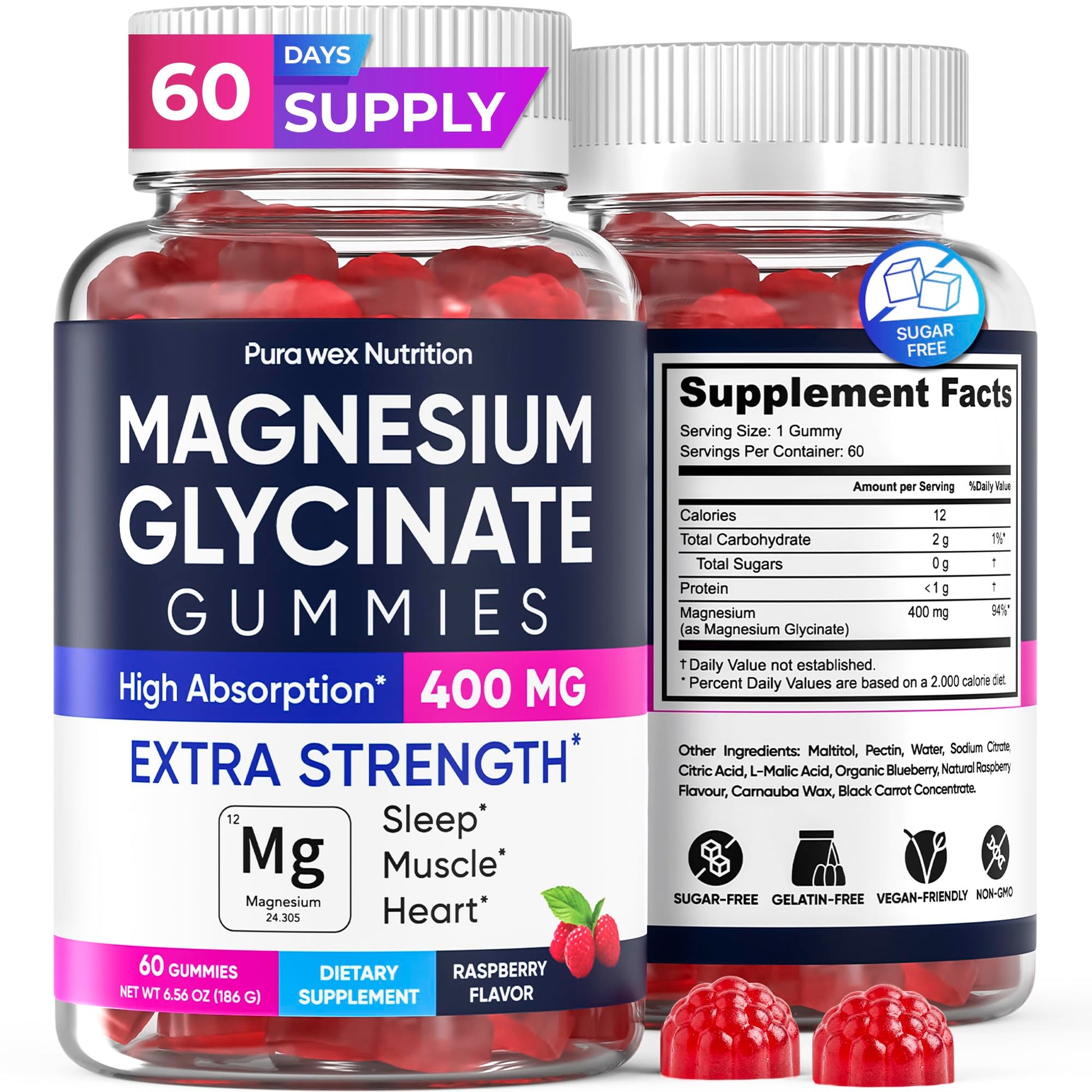 PURA WEX NUTRITION Magnesium Glycinate Gummies 400mg, 60 Gummies