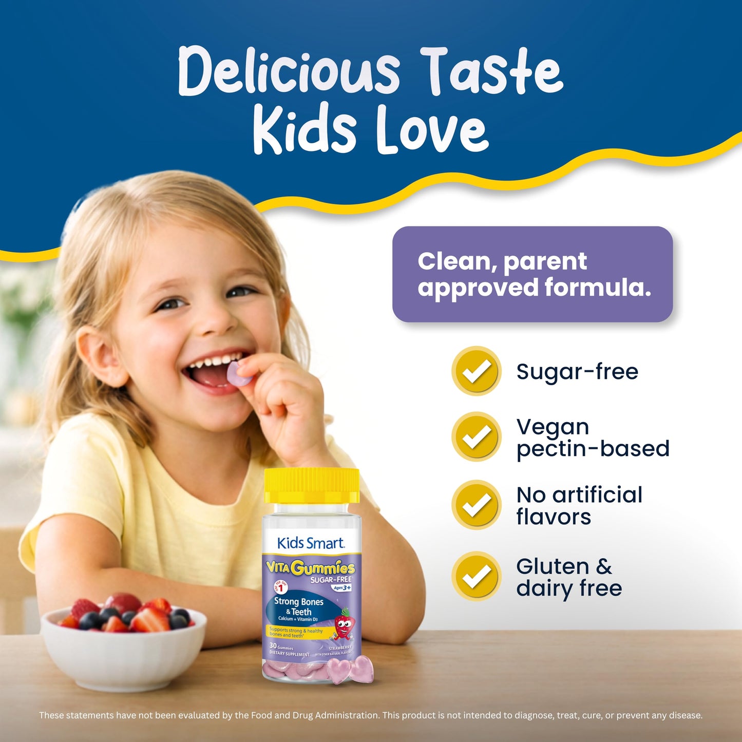 KIDS SMART Strong Bones Calcium + D3 Gummy, Bone & Teeth Support, Kids 3+, 30 Count