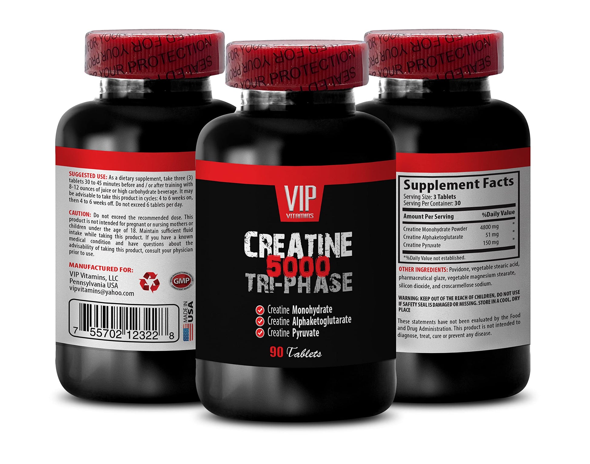 VIP VITAMINS Creatine Tri-Phase 5000 Capsules 90 Count