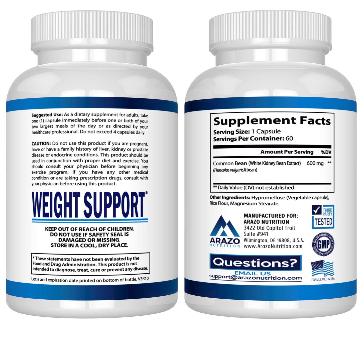 Arazo Nutrition White Kidney Bean Extract Capsules, 60 Count