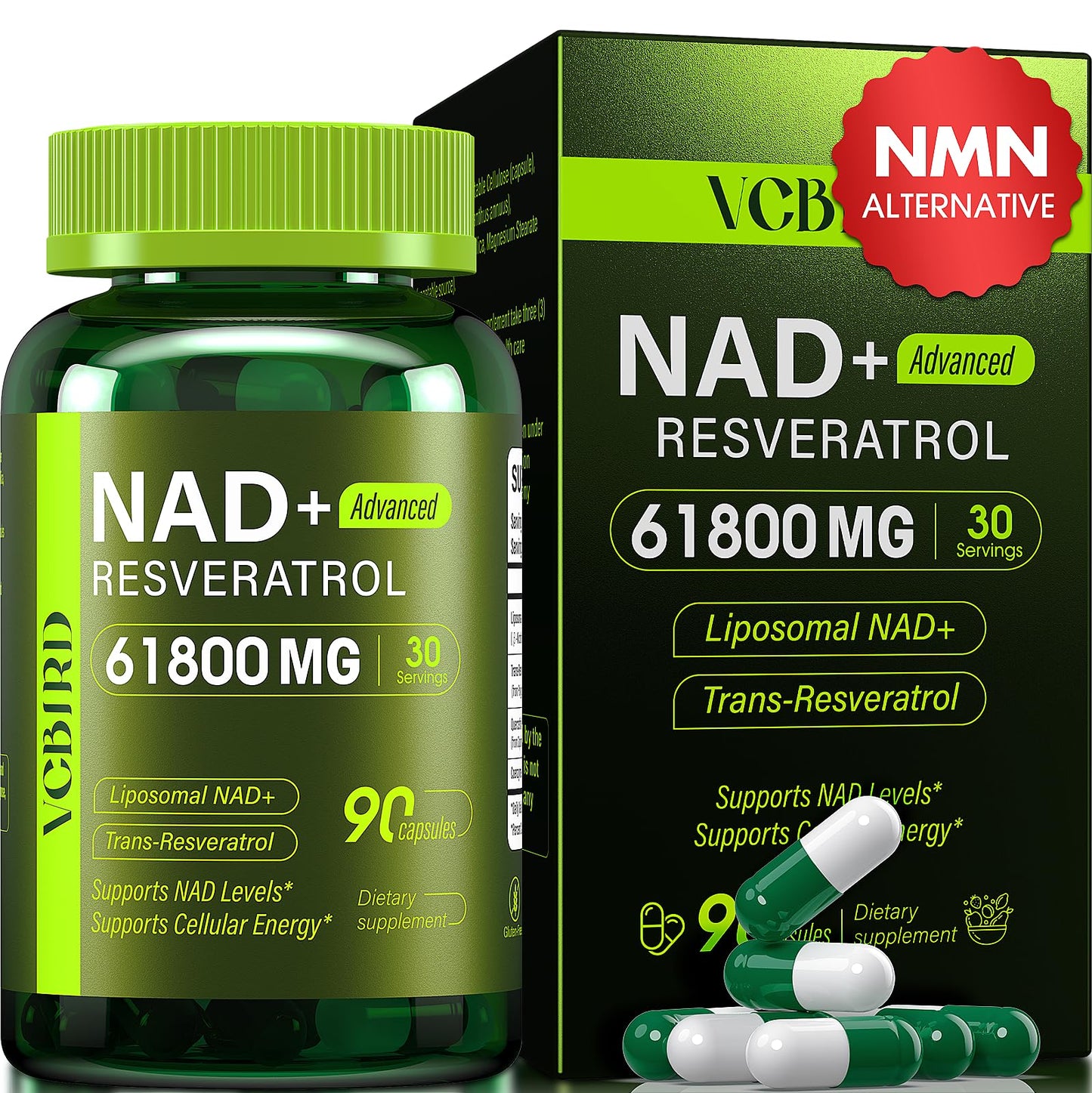 VCBIRD NAD Resveratrol Supplement Capsule 90 Count