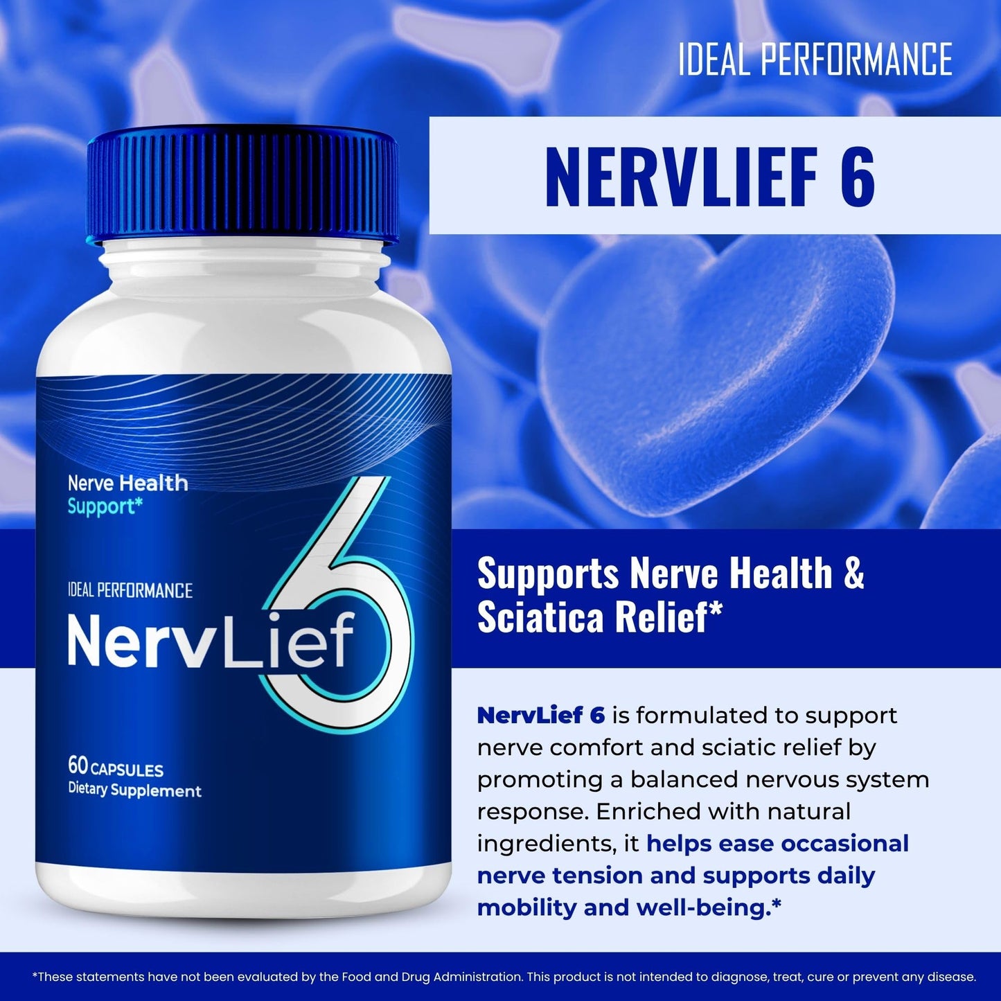 IDEAL PERFORMANCE NervLief 6 Nerve Health Supplement Capsules, 60 Count