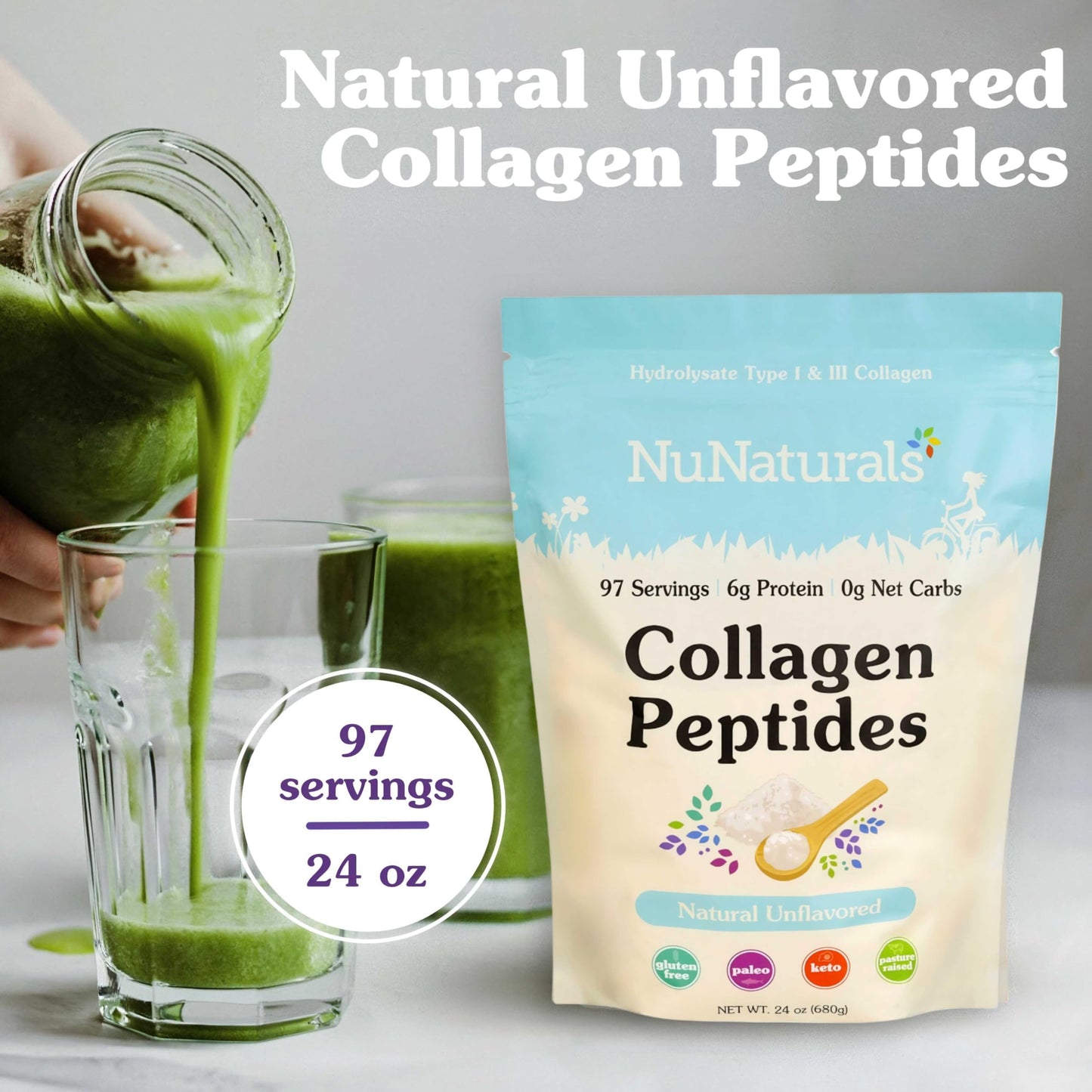 Nunaturals Collagen Peptides (Type I, III) Powder 48 oz