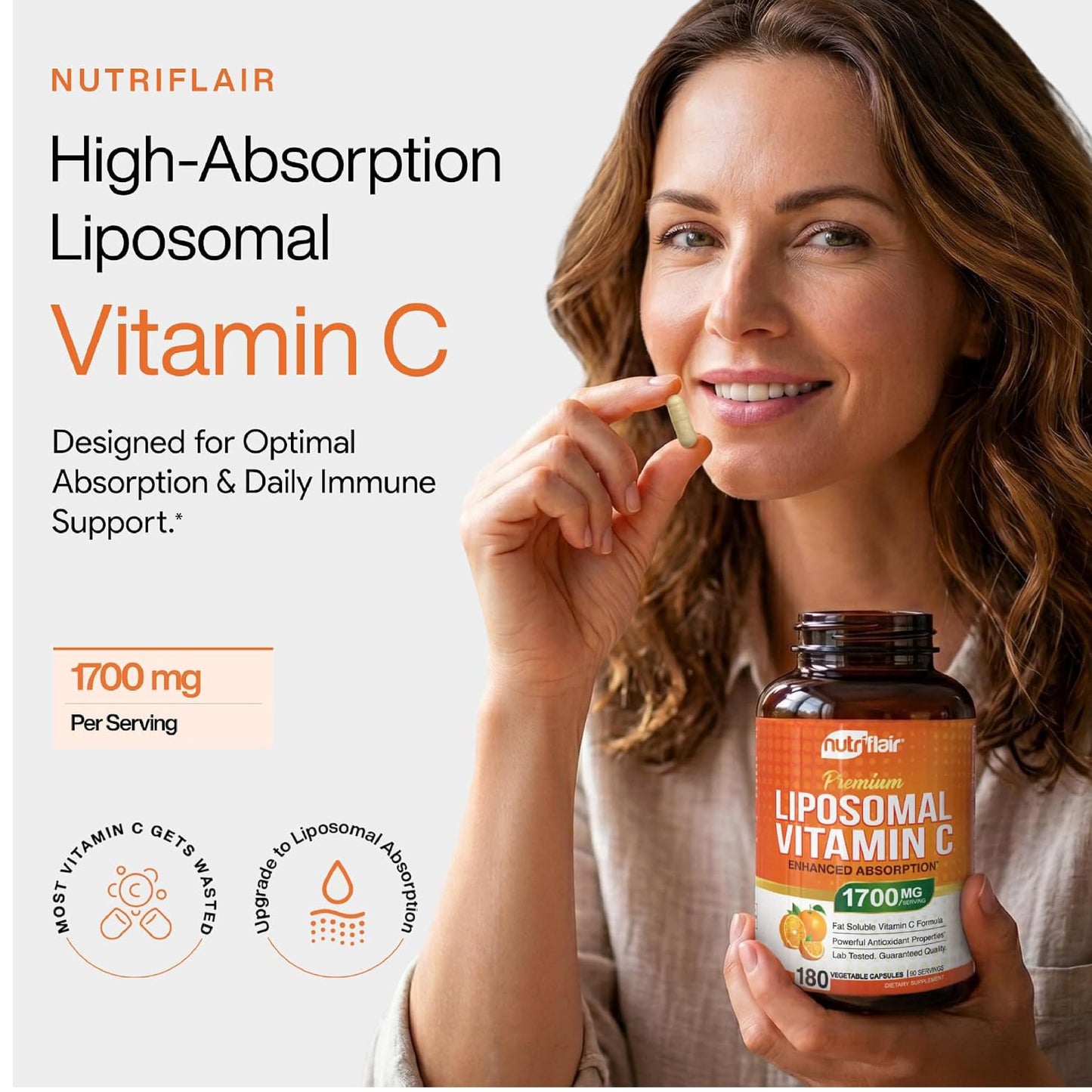 NutriFlair Liposomal Vitamin C 1700mg Capsules 180 Count