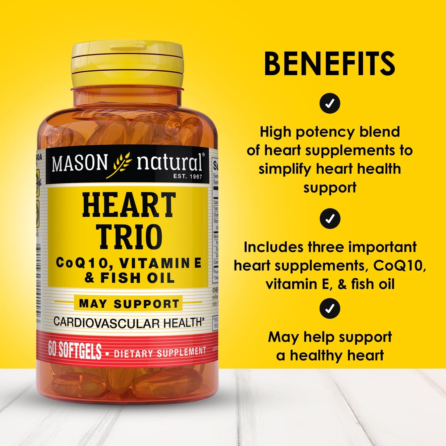 Mason Natural Heart Trio CoQ10, Vitamin E & Fish Oil Softgels 180 Count