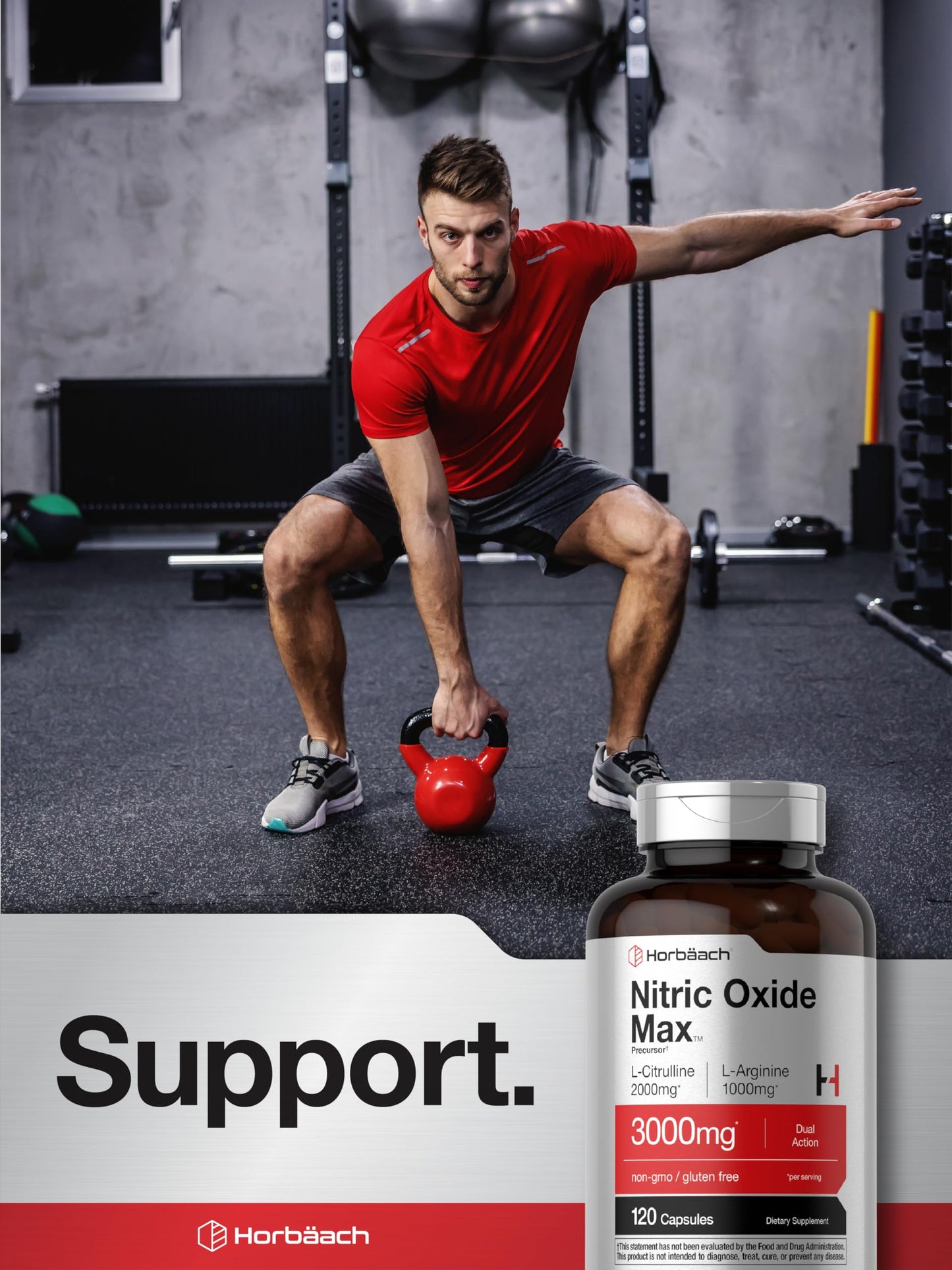 Horbäach Nitric Oxide Supplement 3000mg Capsules 120 Count
