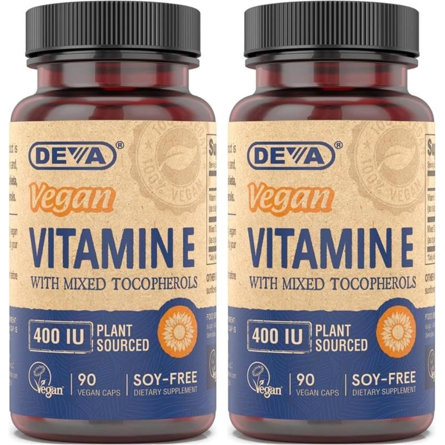 DEVA Vegan Natural Source Vitamin E 400IU with Mixed Tocopherols, Soy-Free Capsule 180 Veg Caps