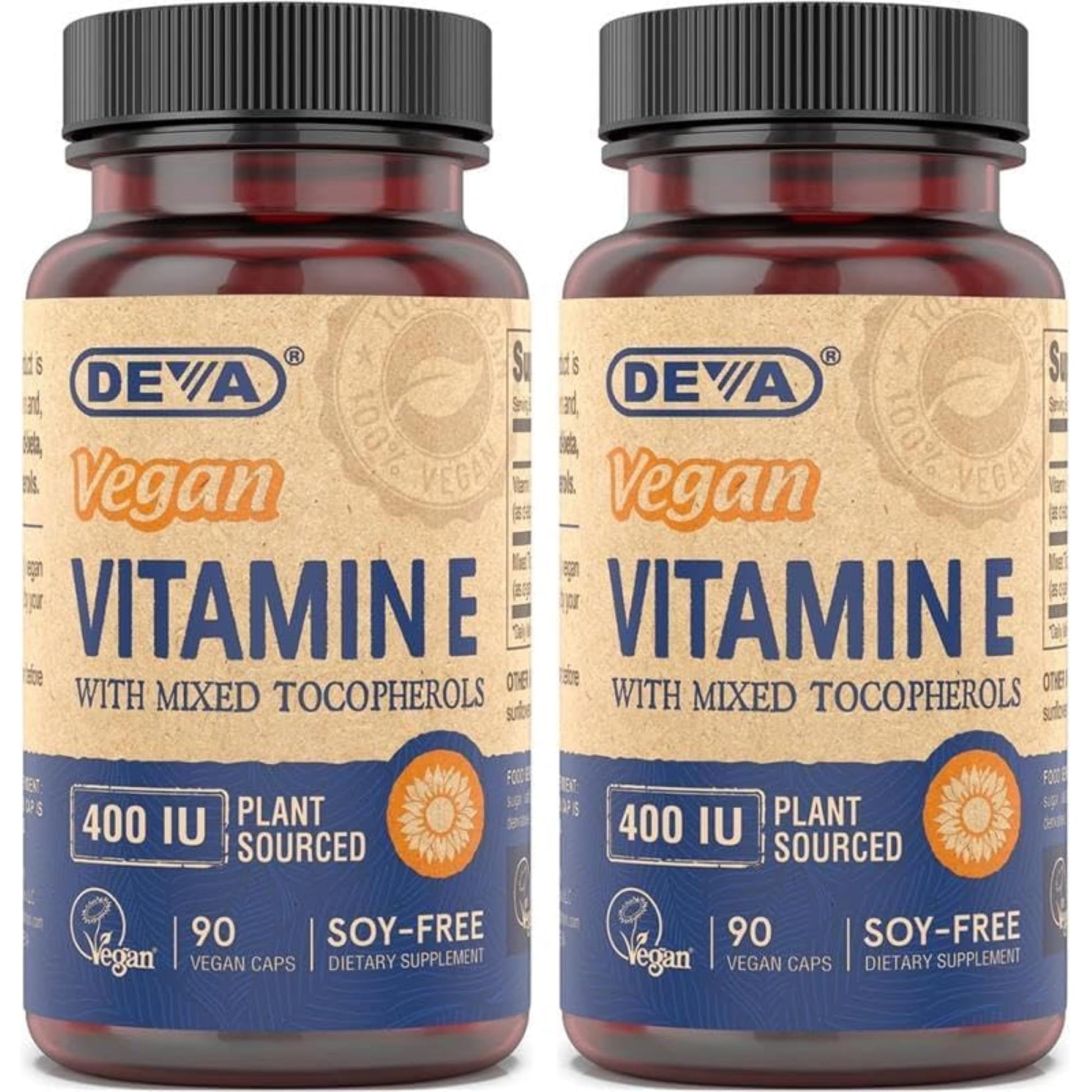 DEVA Vegan Natural Source Vitamin E 400IU with Mixed Tocopherols, Soy-Free Capsule 180 Veg Caps
