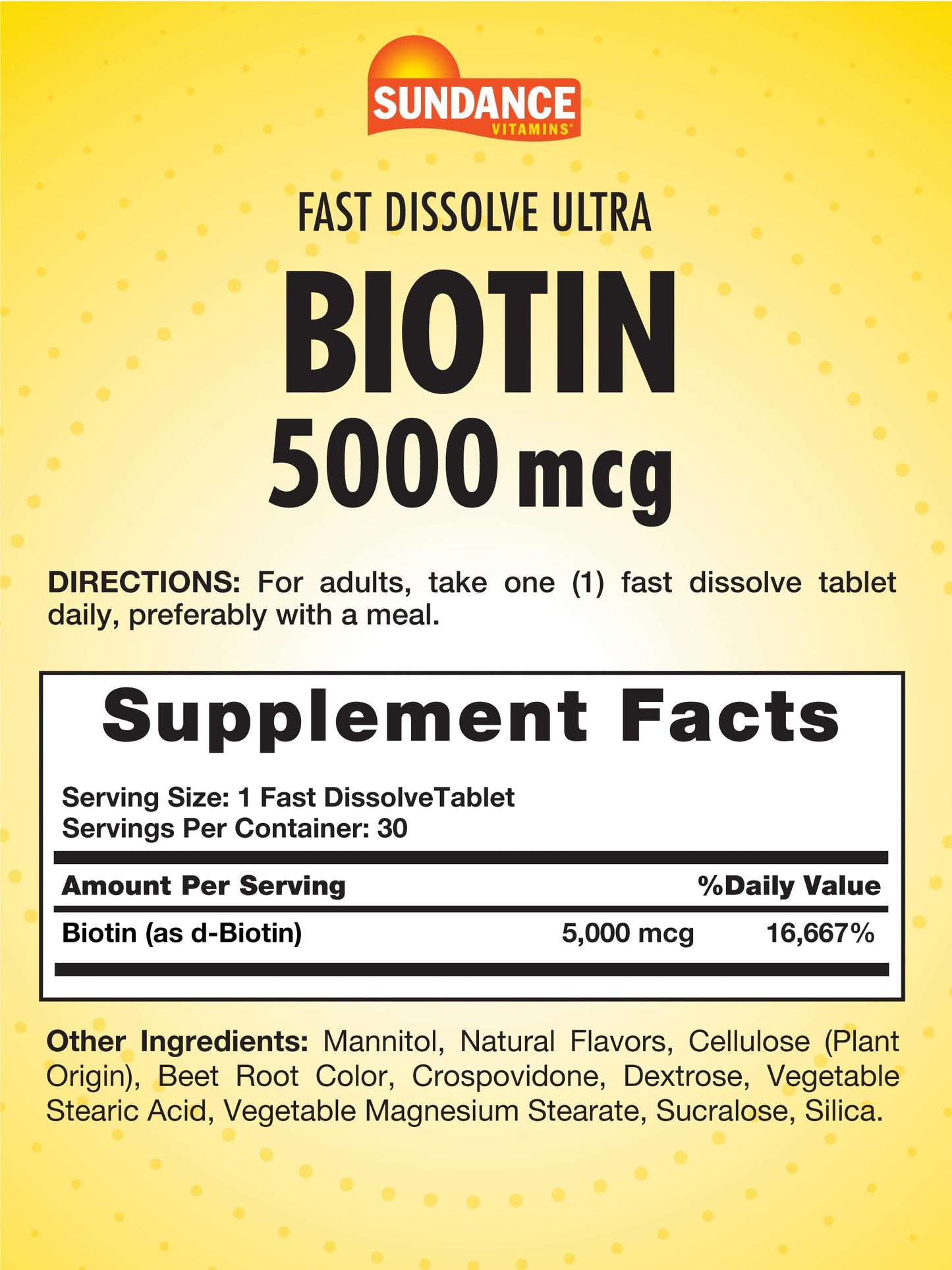 Sundance Biotin 5000mcg Tablet Fast Dissolve 30 Tablets
