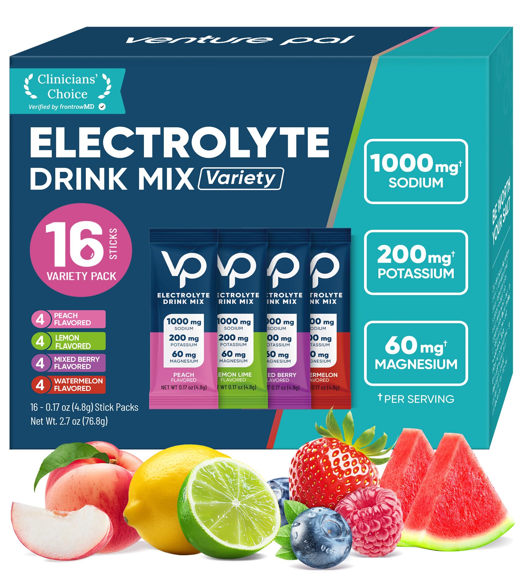 Venture Pal High Sodium Sugar-Free Electrolytes Powder Packets, 2.7 oz