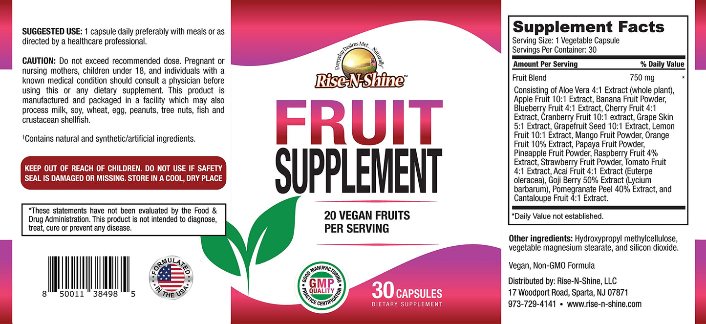 Rise-N-Shine Fruit Supplement with 20 Fruit Blend, 30 Capsules