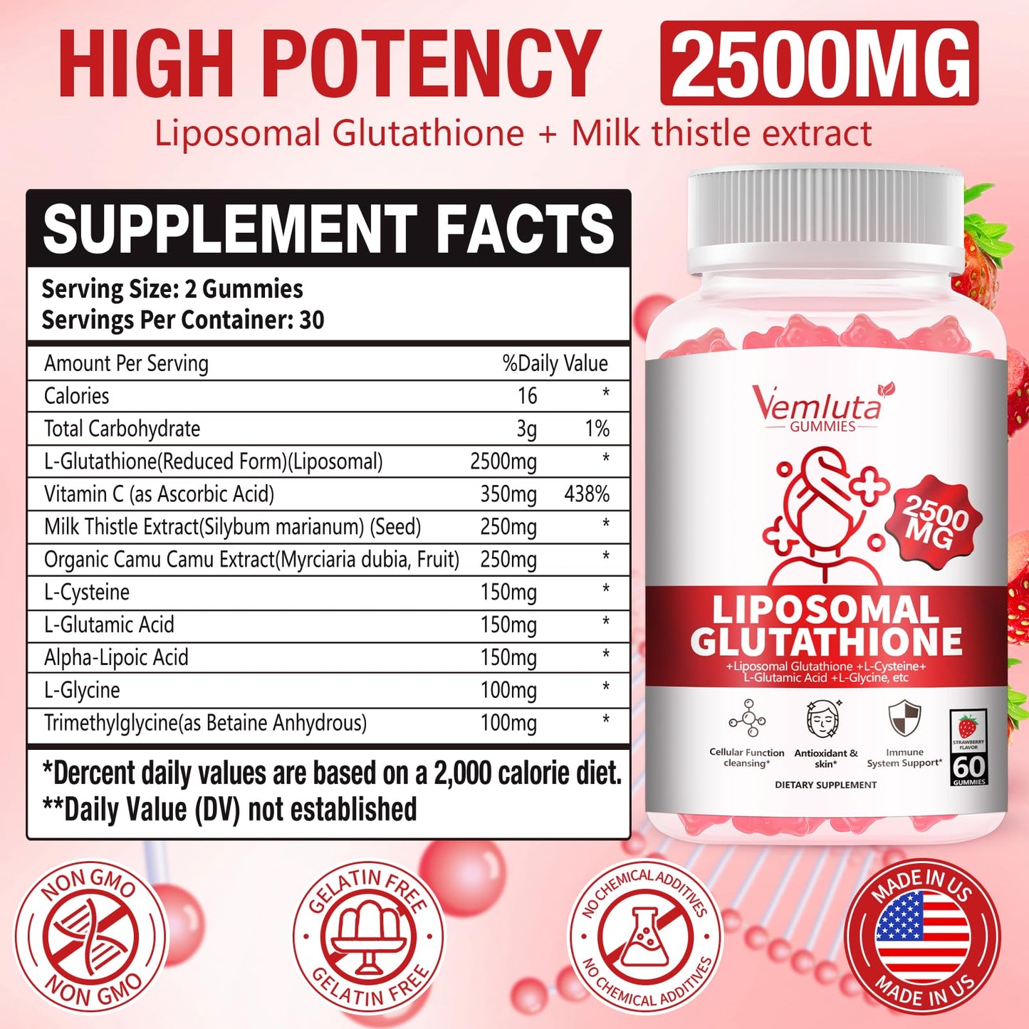 Vemluta Liposomal Glutathione Gummies, 60 Count