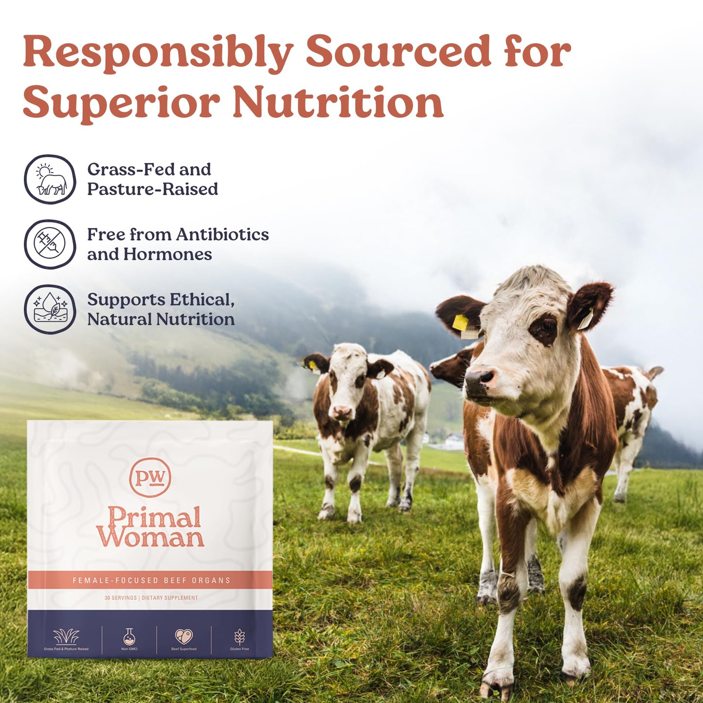 Primal Woman Beef Organ Liver Heart for Women, Grass-Fed Capsule, 60 Count