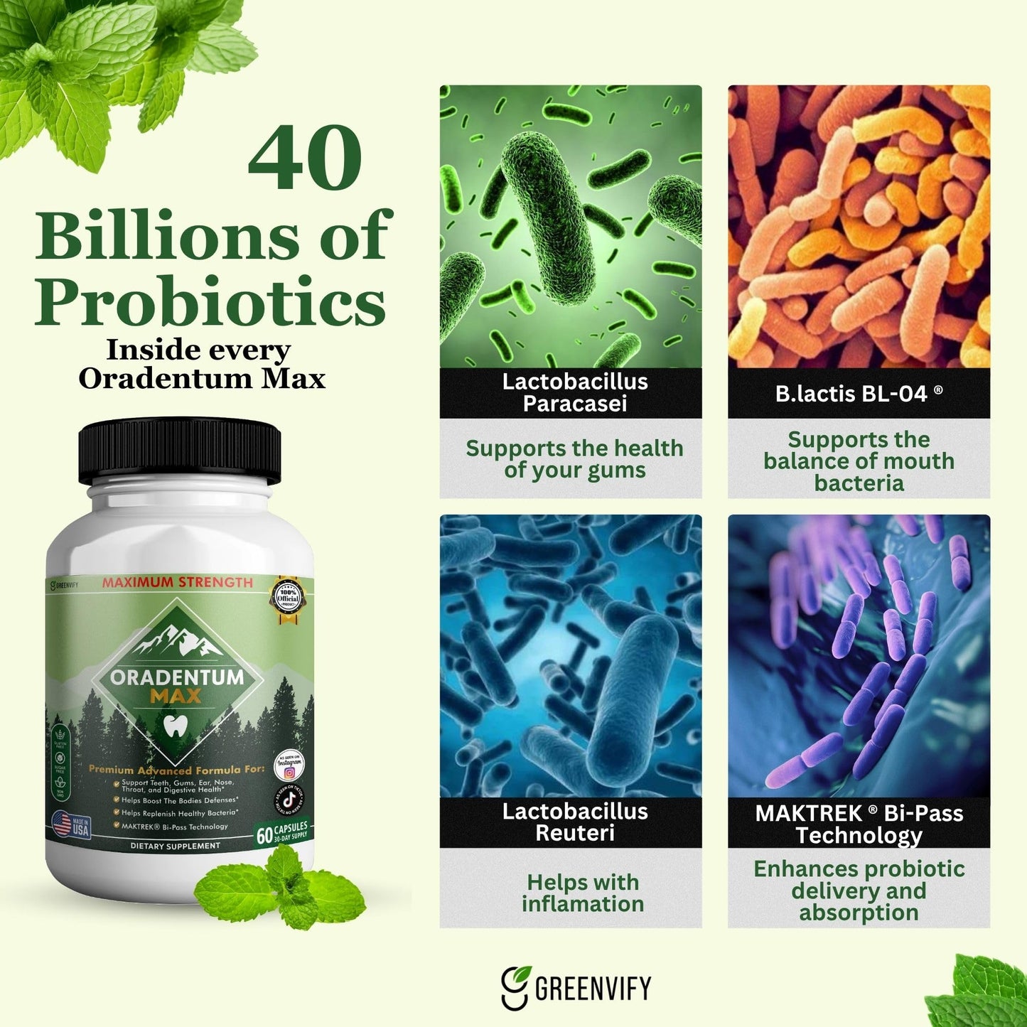 GREENVIFY Oradentum Max Probiotic Supplement 120 Capsules