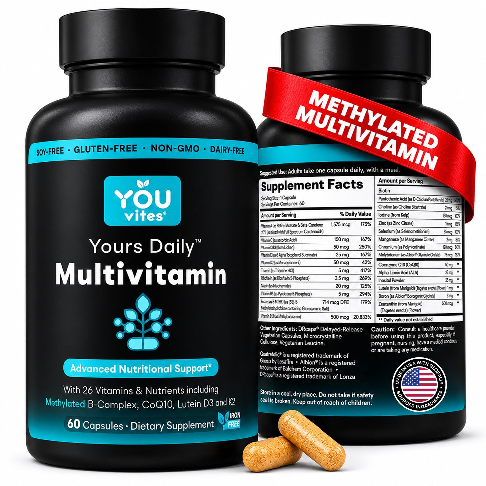 You Vites Methylated Multivitamin for Men and Women, Methyl Multi Without Iron, 60 Capsules