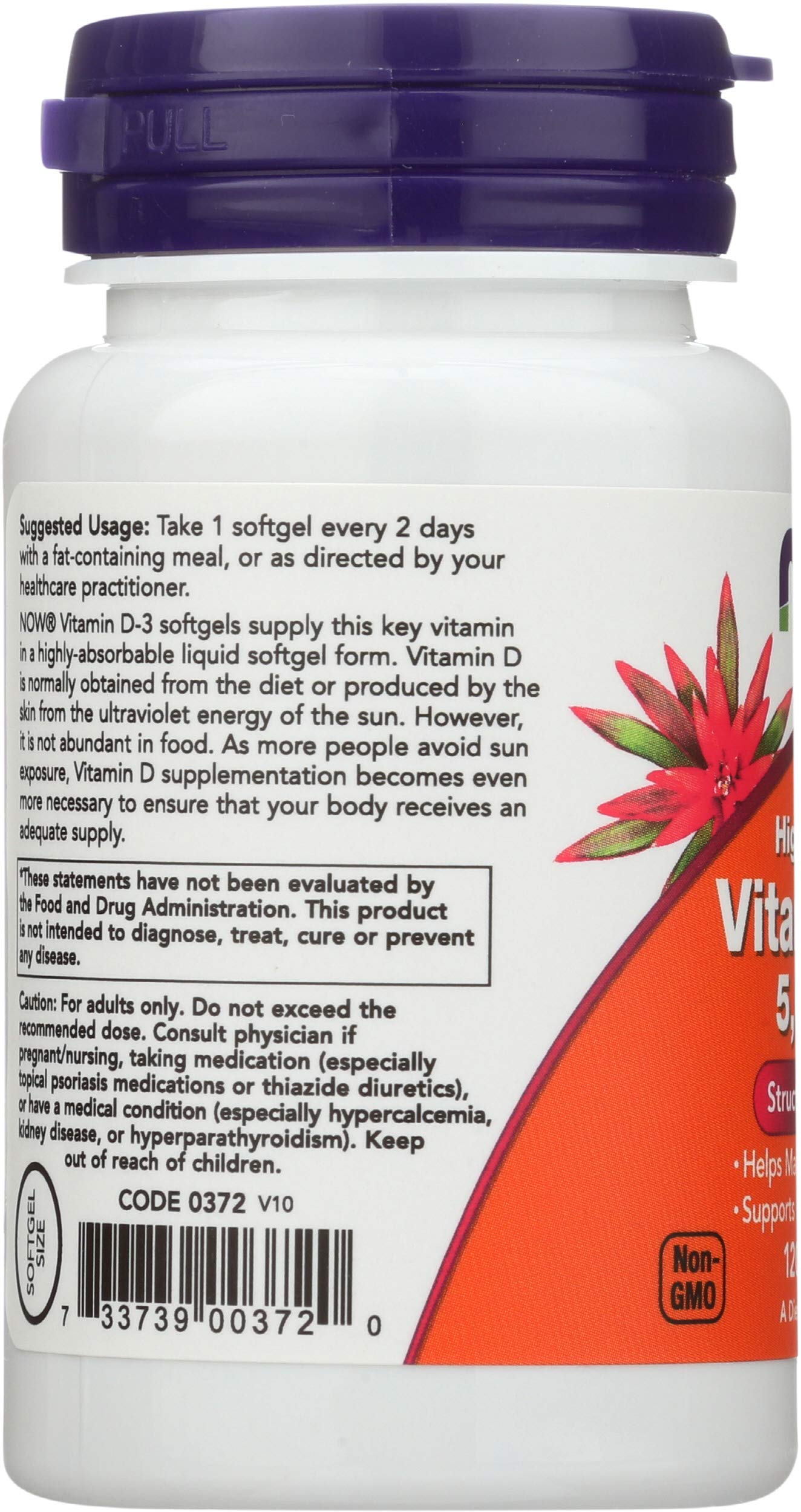 NOW Foods Vitamin D3 5000 IU Capsule, 2 Pack