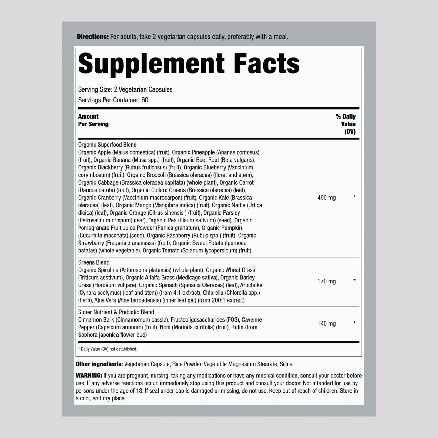 Piping Rock Fruits and Veggies Supplement Capsules 120 Count