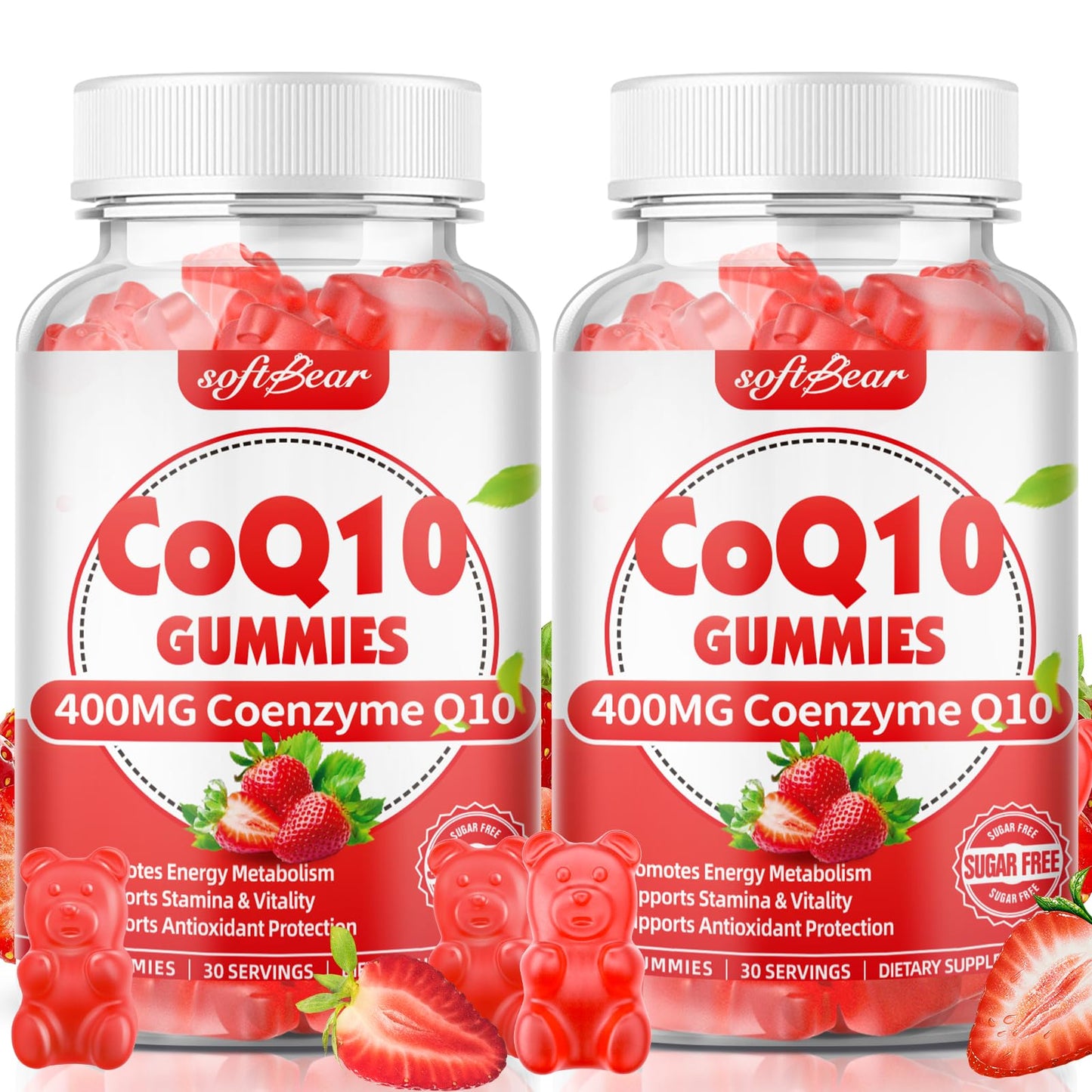 softbear CoQ10 Gummies 400mg Coenzyme Q10 Supplement for Adults, High Absorption Plus Omega-3, Magnesium, Vitamin B3 & Zinc for Cellular Energy & Antioxidant, Strawberry Flavor 120 Count