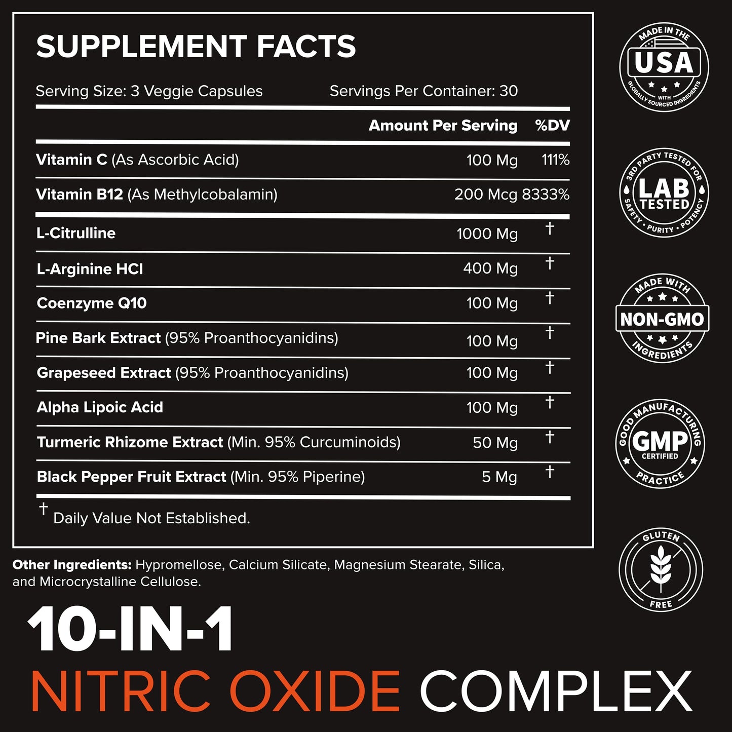 STRIVLABS Peak Flow 10-in-1 Nitric Oxide Supplement - L Citrulline, L Arginine & CoQ10 - Healthy Circulation, Heart Health & Stimulant-Free Energy, 90 Capsules