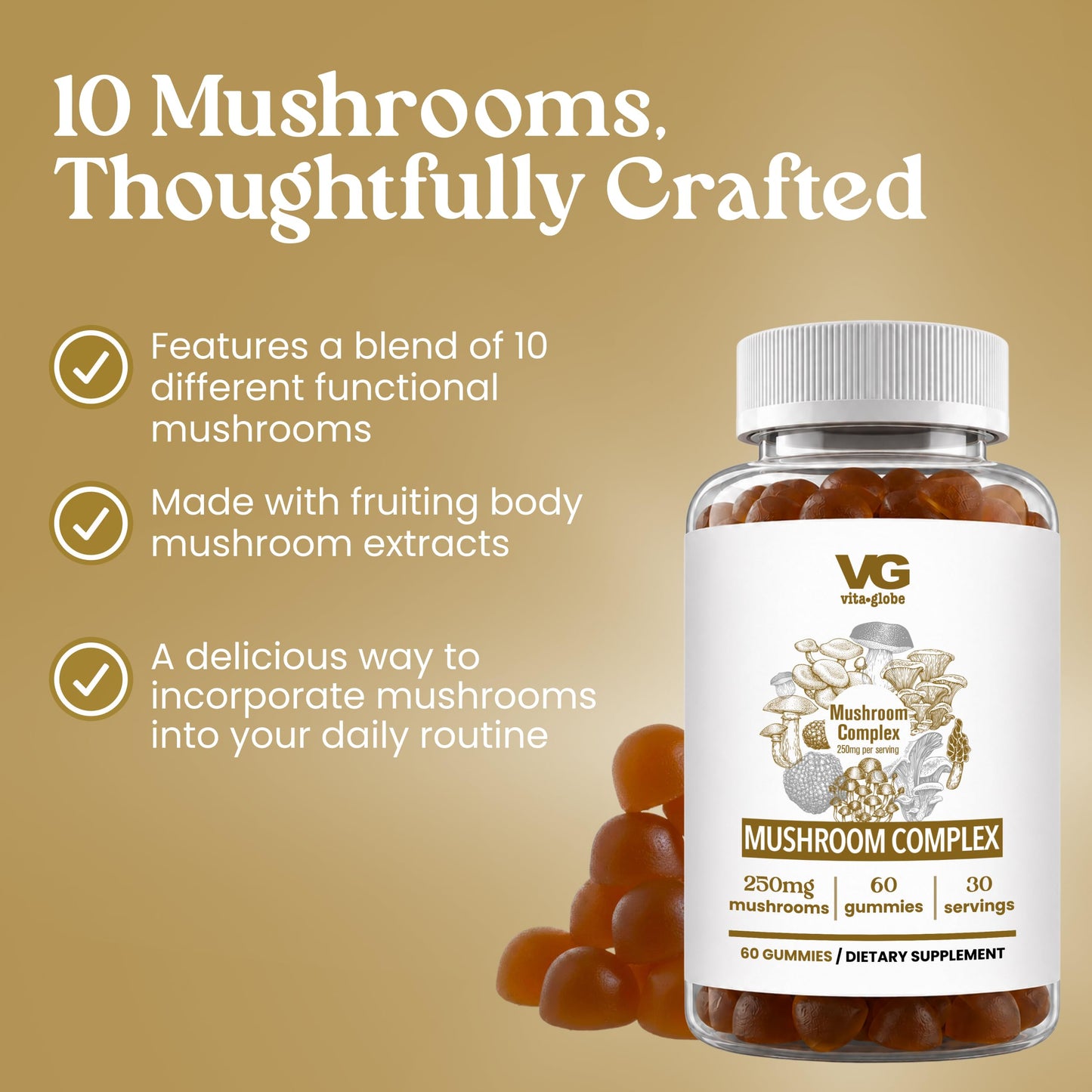 Vita Globe Mushroom Complex Gummies 60 Count