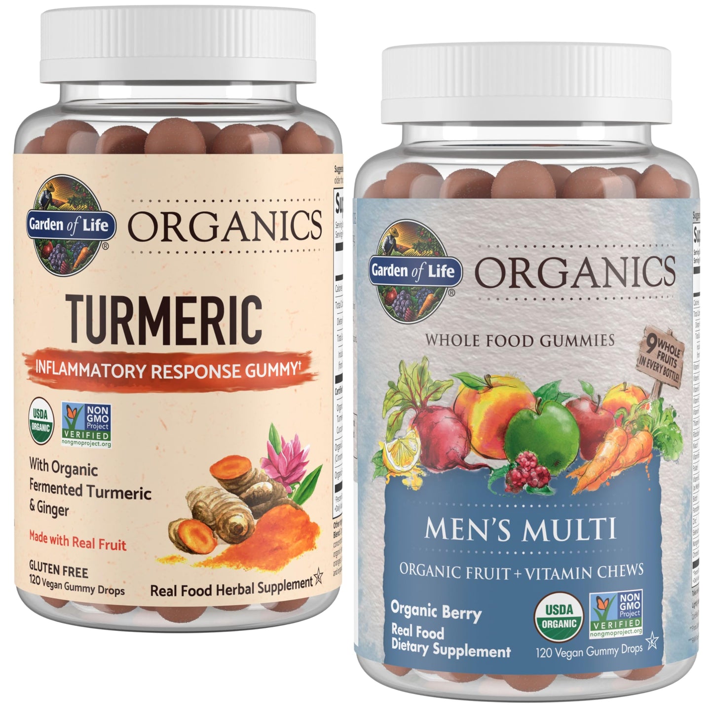 Garden of Life Organics Turmeric Inflammatory Response Gummies & Organics Men's Gummies, Berry, 120 Count
