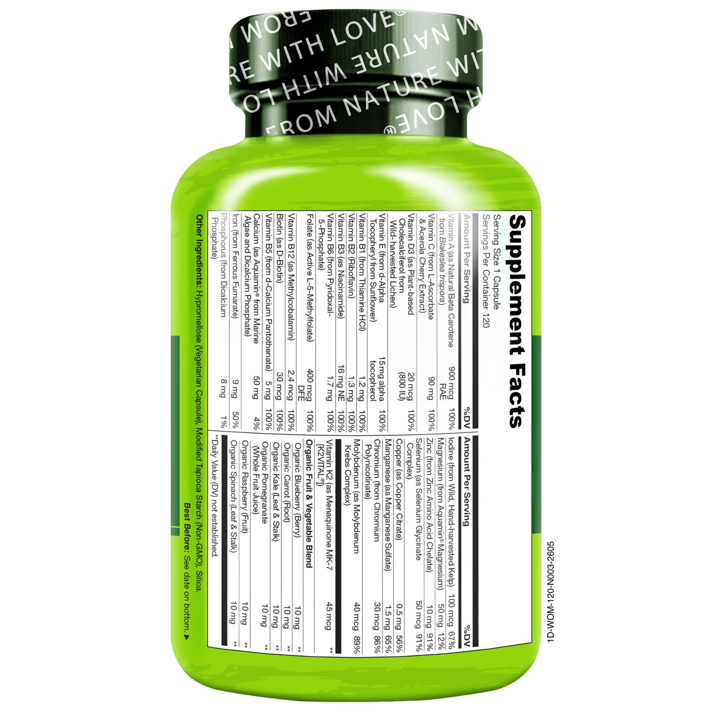 NATURELO One Daily Multivitamin for Women with Vitamin B12 - Capsules, 120 Count
