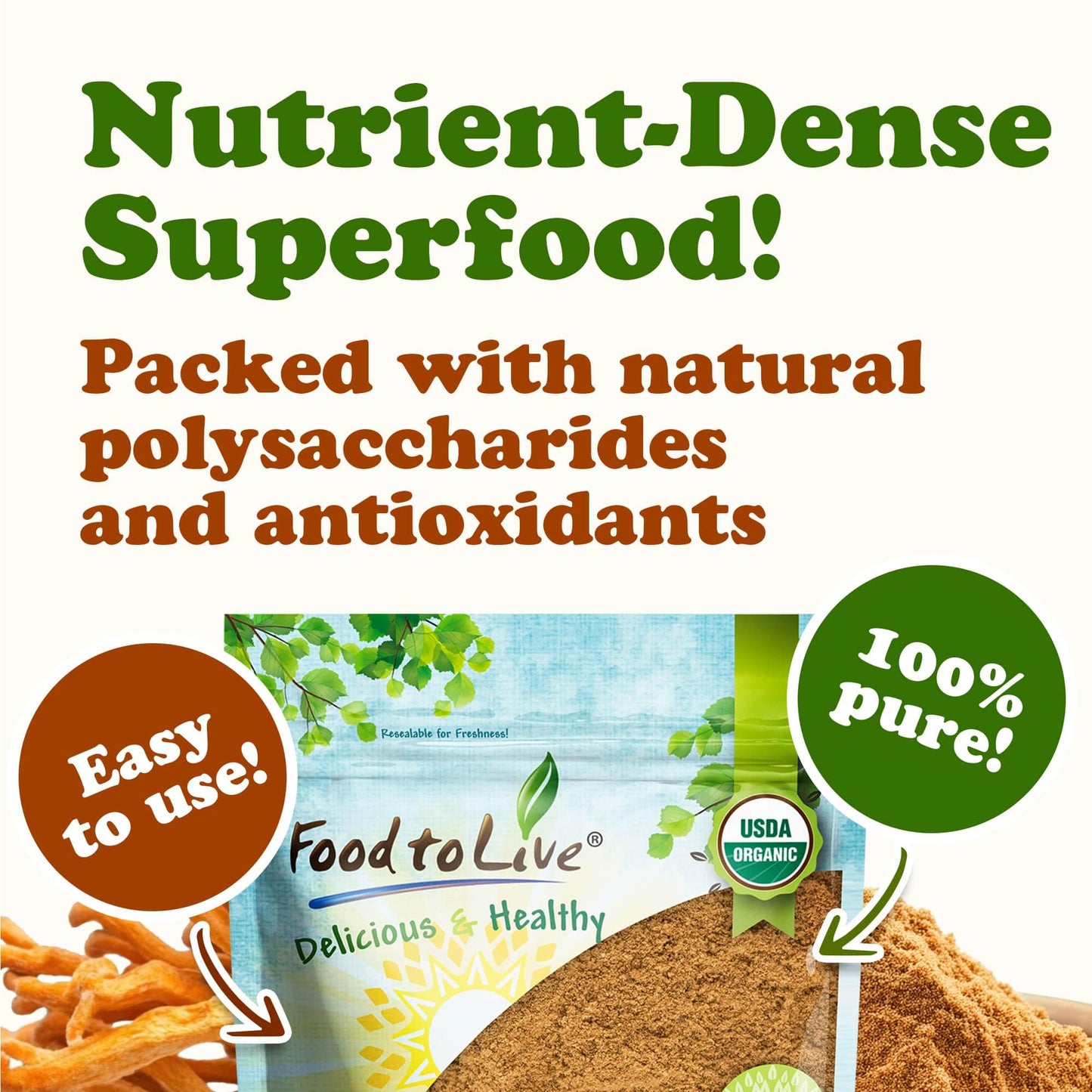 Food to Live Organic Cordyceps Mushroom Powder, 1814 Ounces
